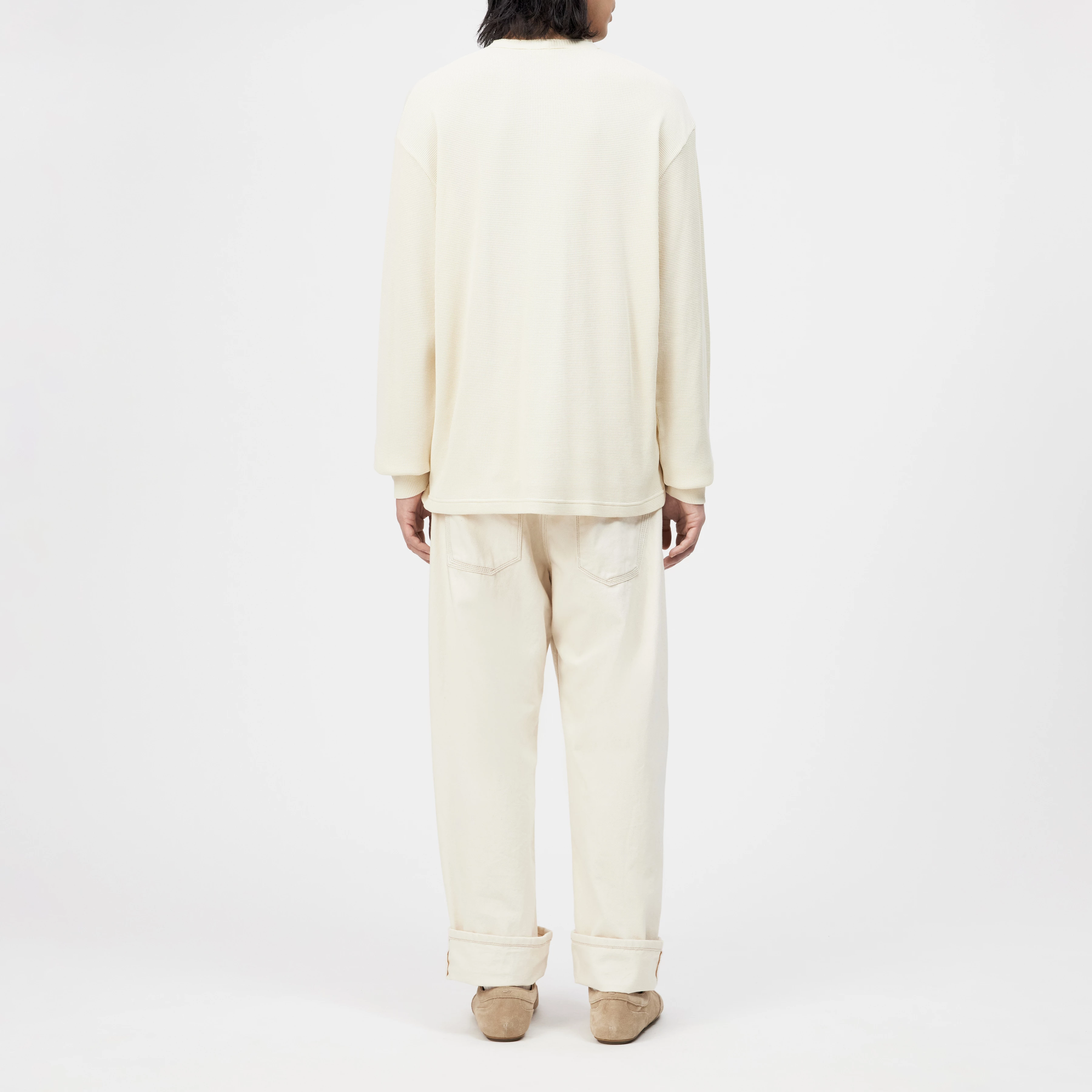 KILANO - Longsleeve mit Knopfleiste in Struktur - Herren - beige - Rückansicht