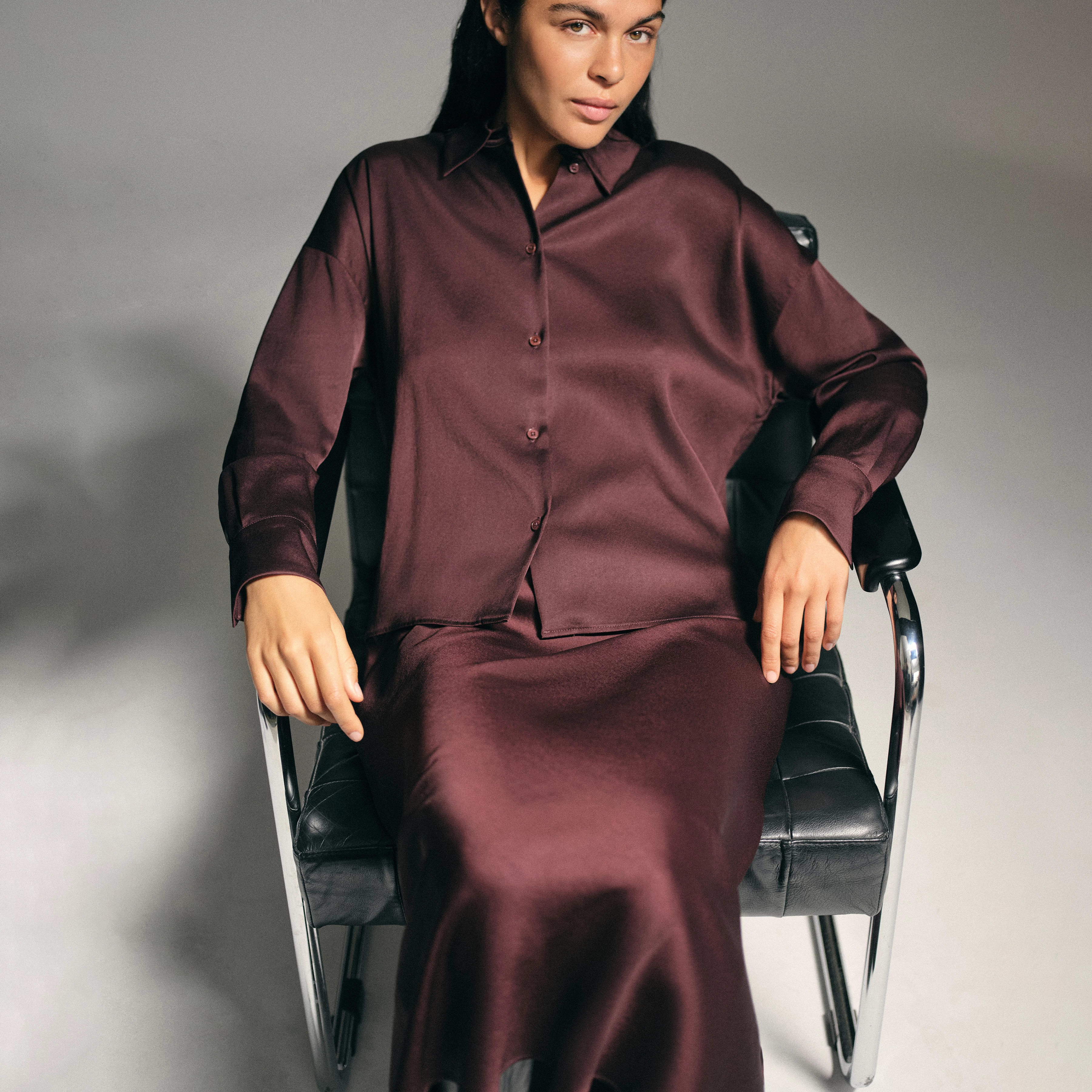 CLOELIA - Klassische Hemdbluse in Satin - Damen - rot