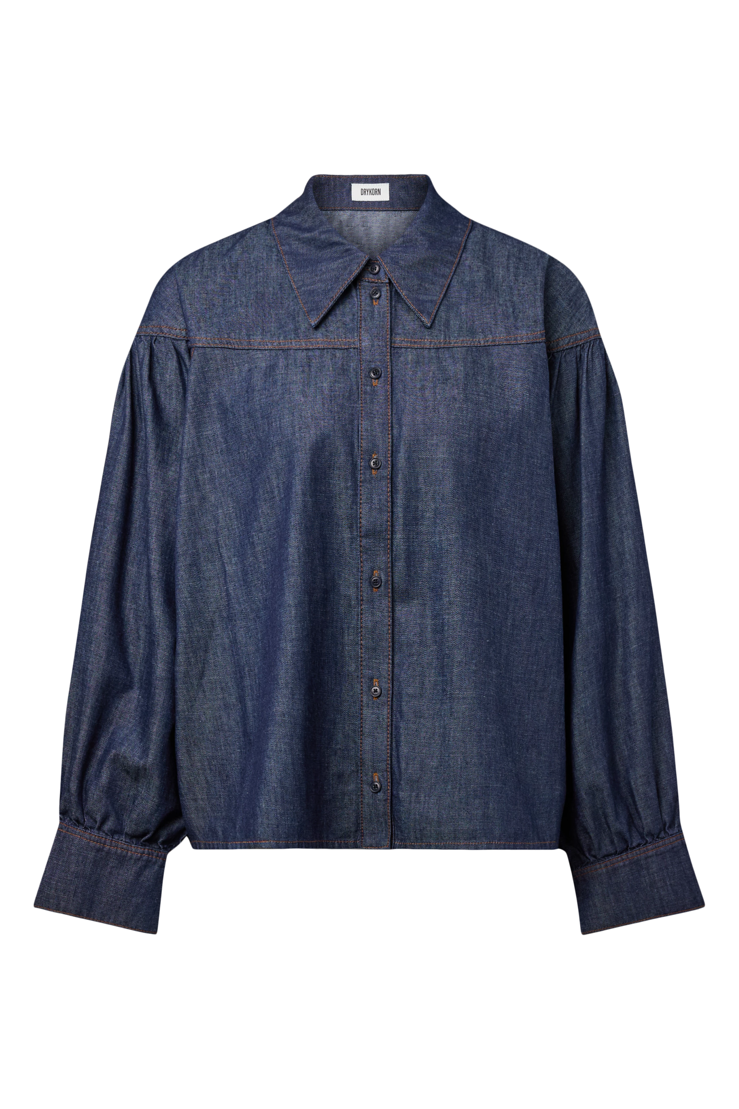 SELENI - Shirt blouse in pure cotton - women - blue - Freisteller Frontansicht