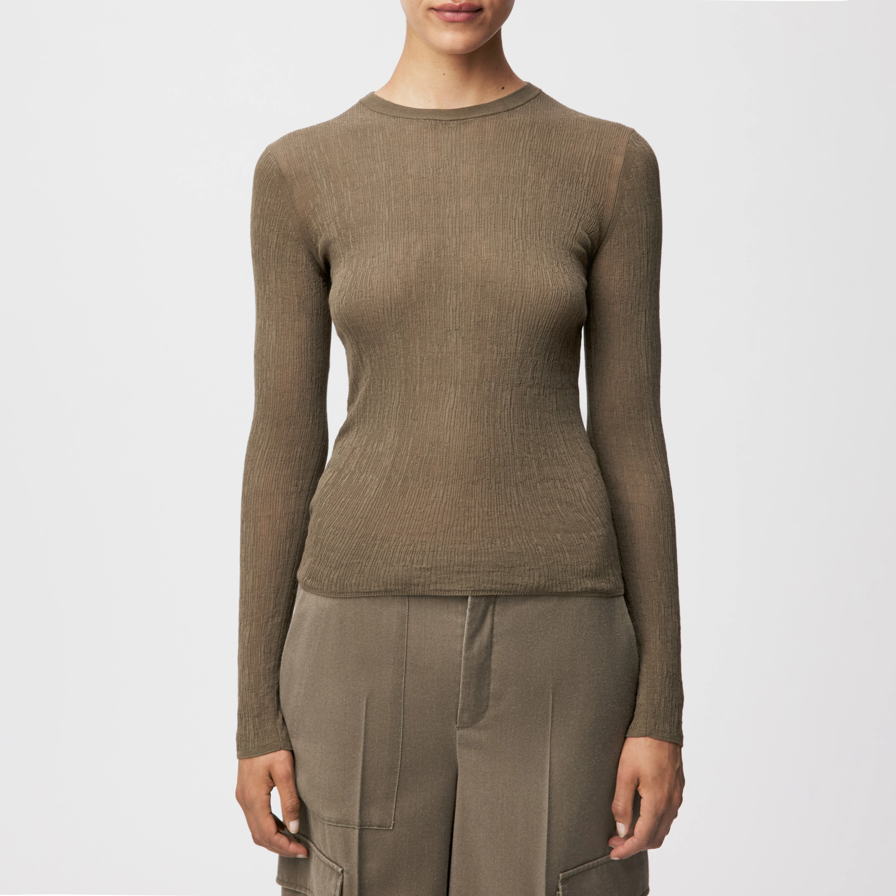 ERMA - Longsleeve mit Rundhals in mercerisierter Baumwolle - Damen - grün - Frontansicht