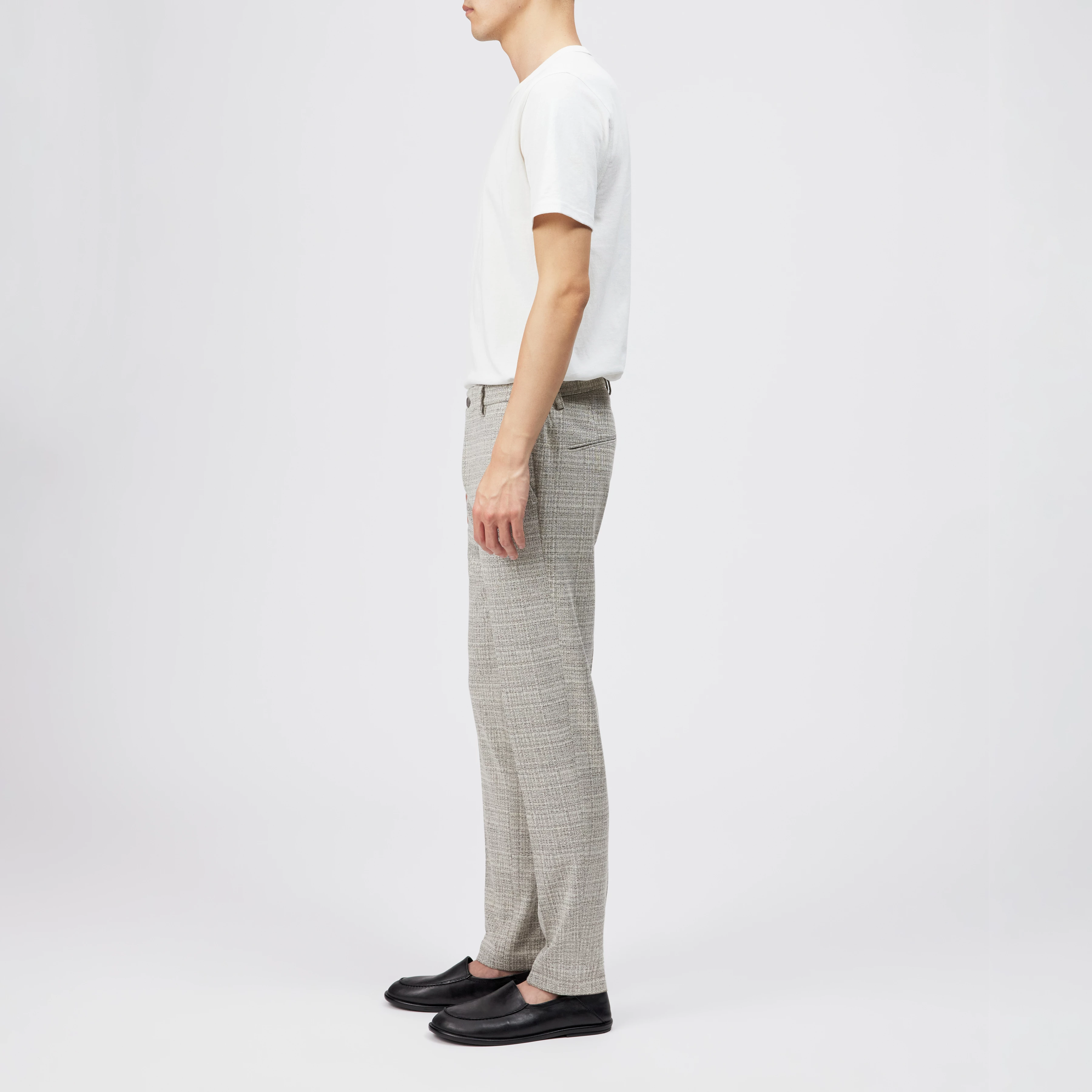 AJEND - Op maat gemaakte geruite jersey-broek. - heren - grijs - Seitenansicht