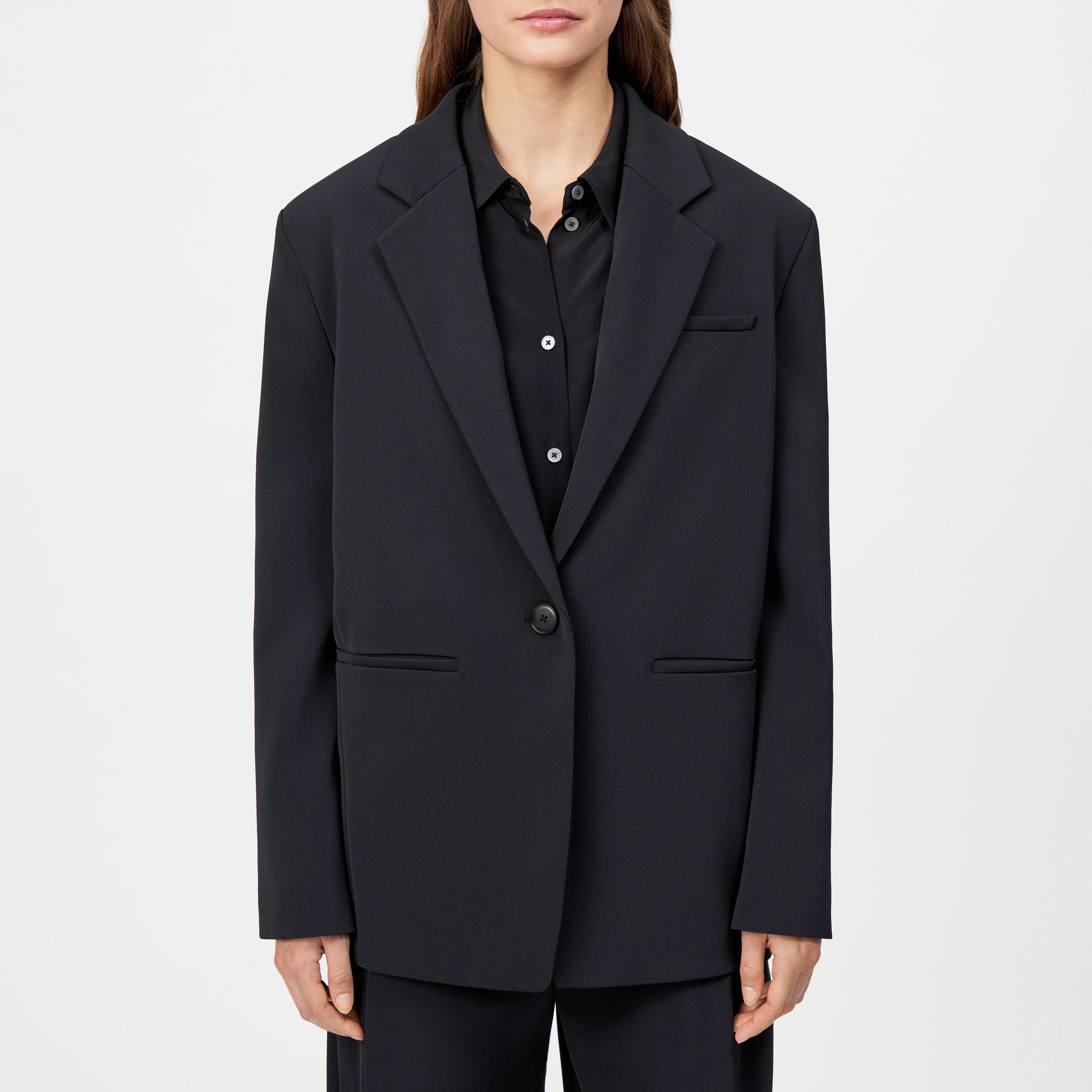 MOWTIE - Casual single-breasted blazer in techno twill - women - Natural Aluminium - Frontansicht