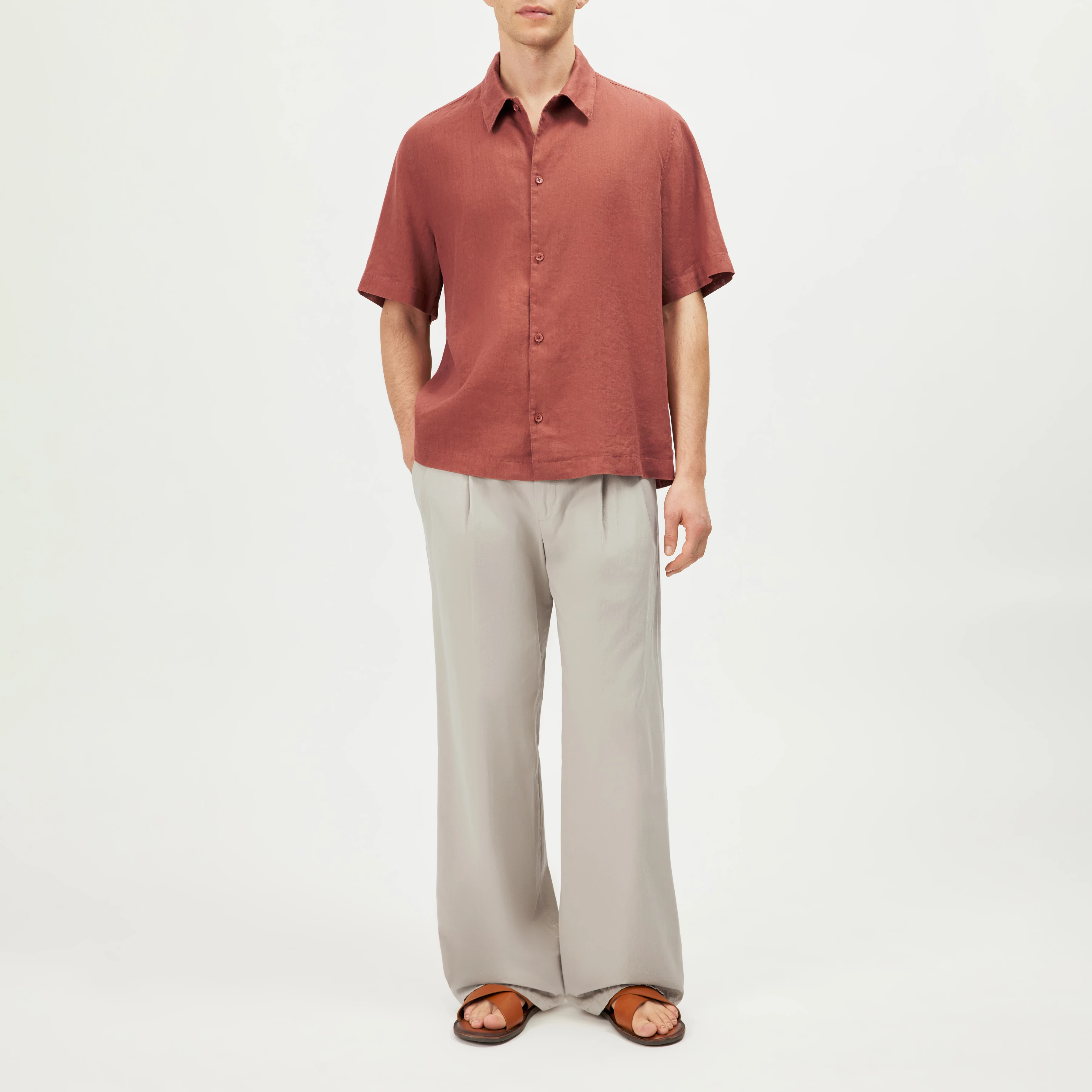 MERYN - Short-sleeve linen blend shirt - men - orange - Ganzkörper-Frontansicht