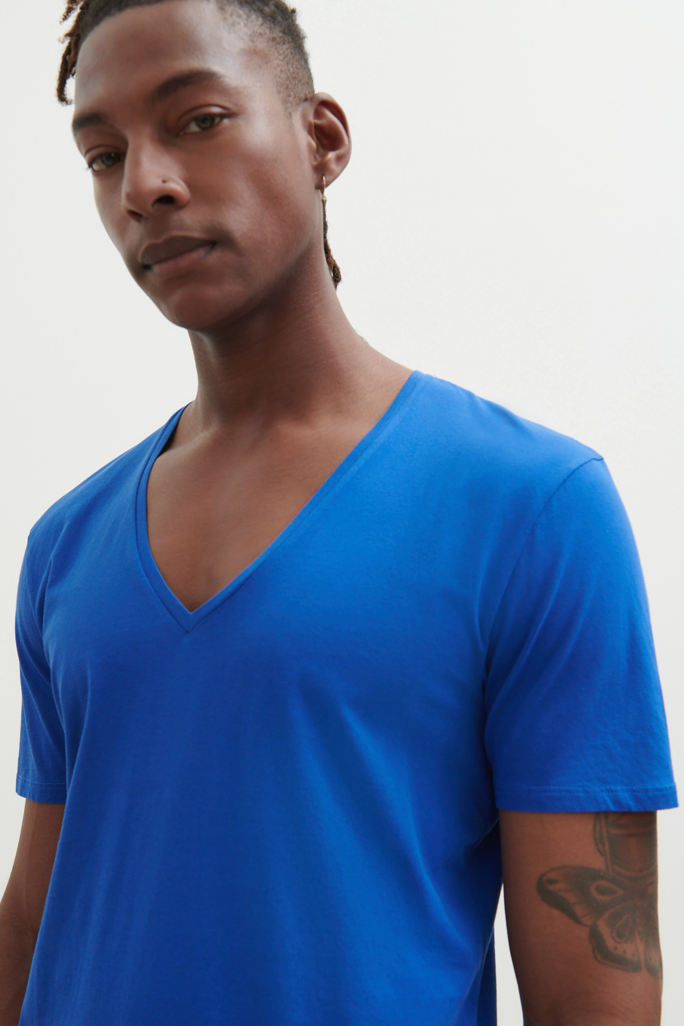 QUENTIN - clean cotton t-shirt - men - blue - Seitenansicht