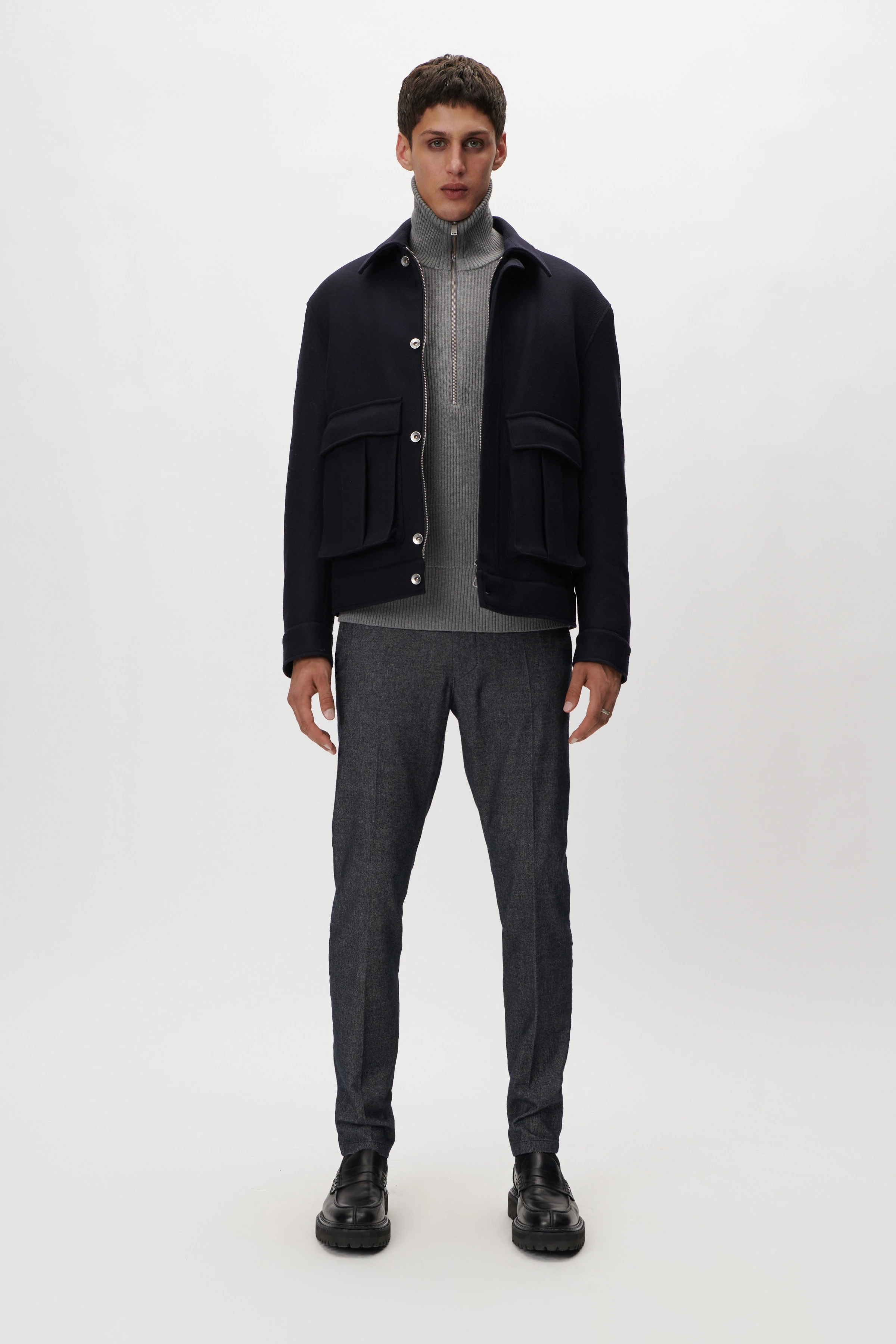 GREEDY - Wolljacke mit Teddyfutter - Herren - blau - Ganzkörper-Frontansicht