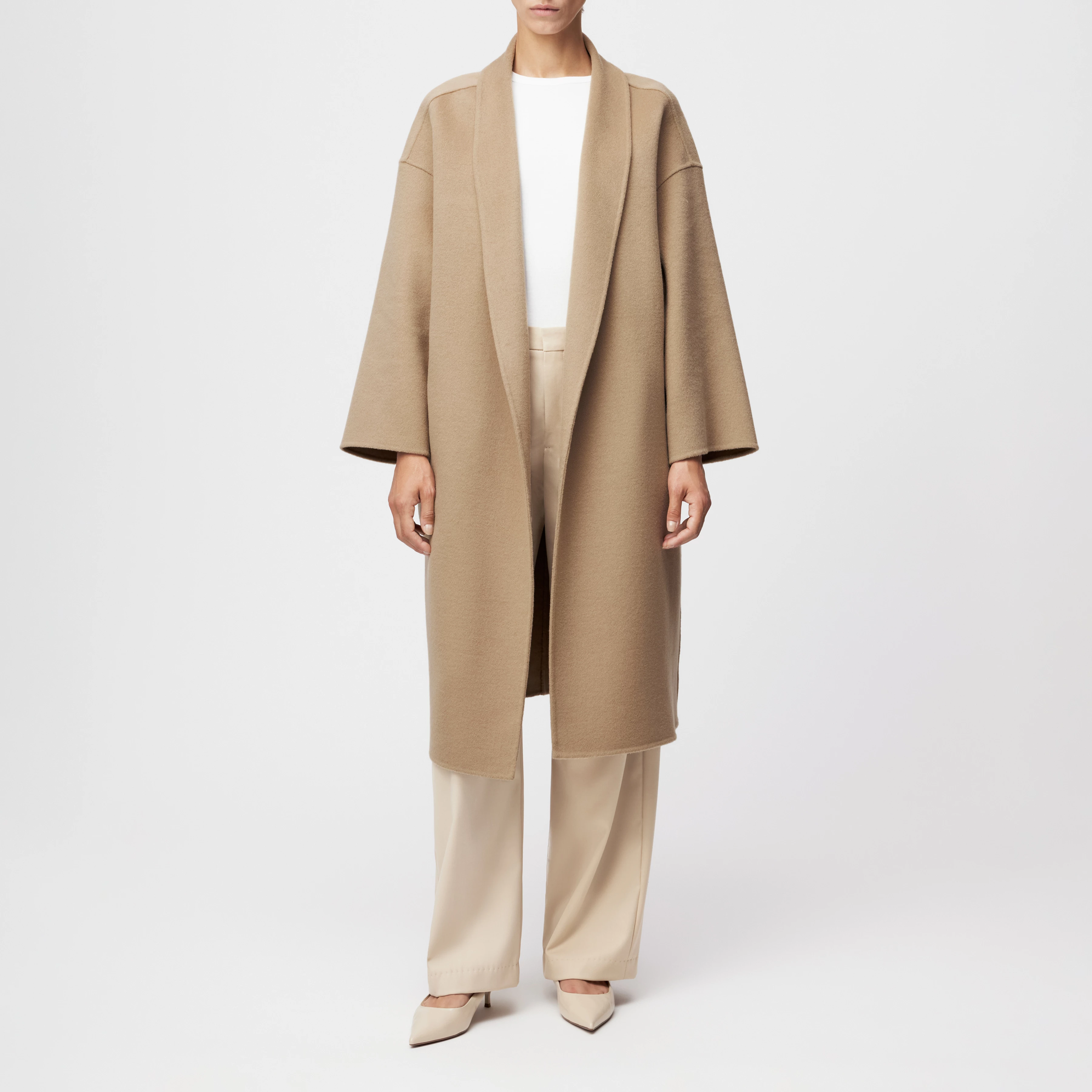 BAUPREY - Hüllenmantel in Woll-Doubleface - Damen - braun - Ganzkörper-Frontansicht