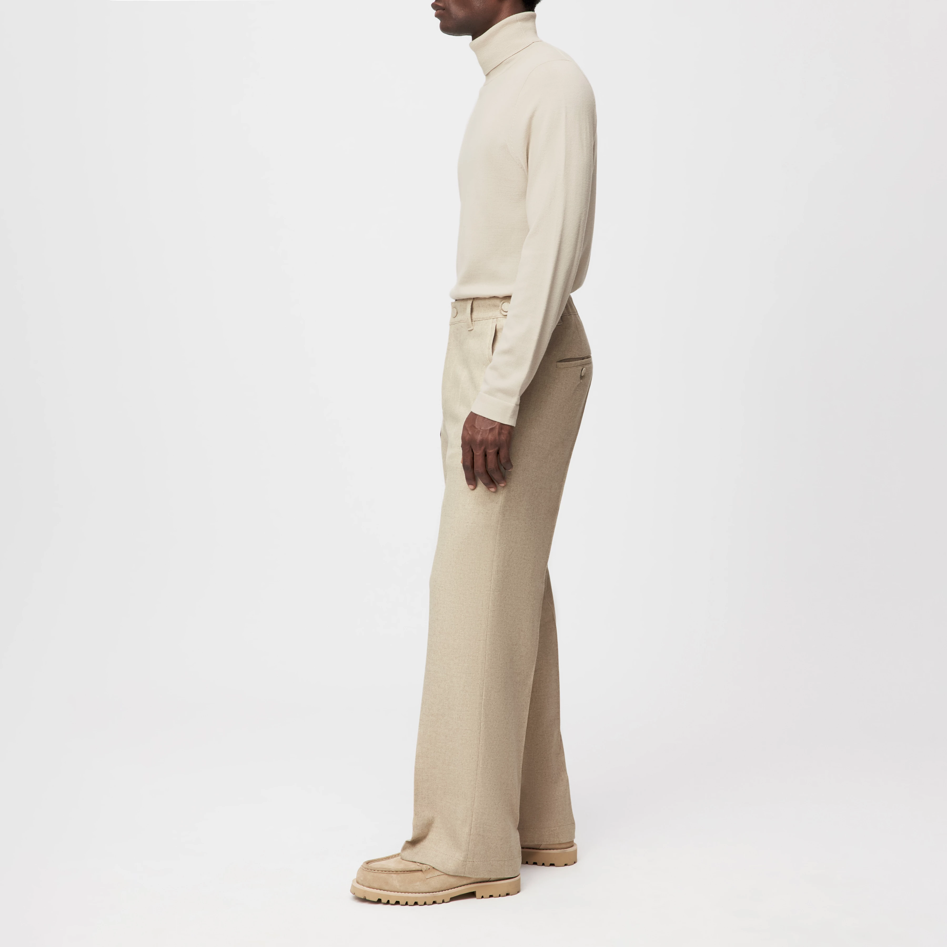 WYDER_SN - Weite Hose in softem Woll-Flanell - Herren - beige - Seitenansicht