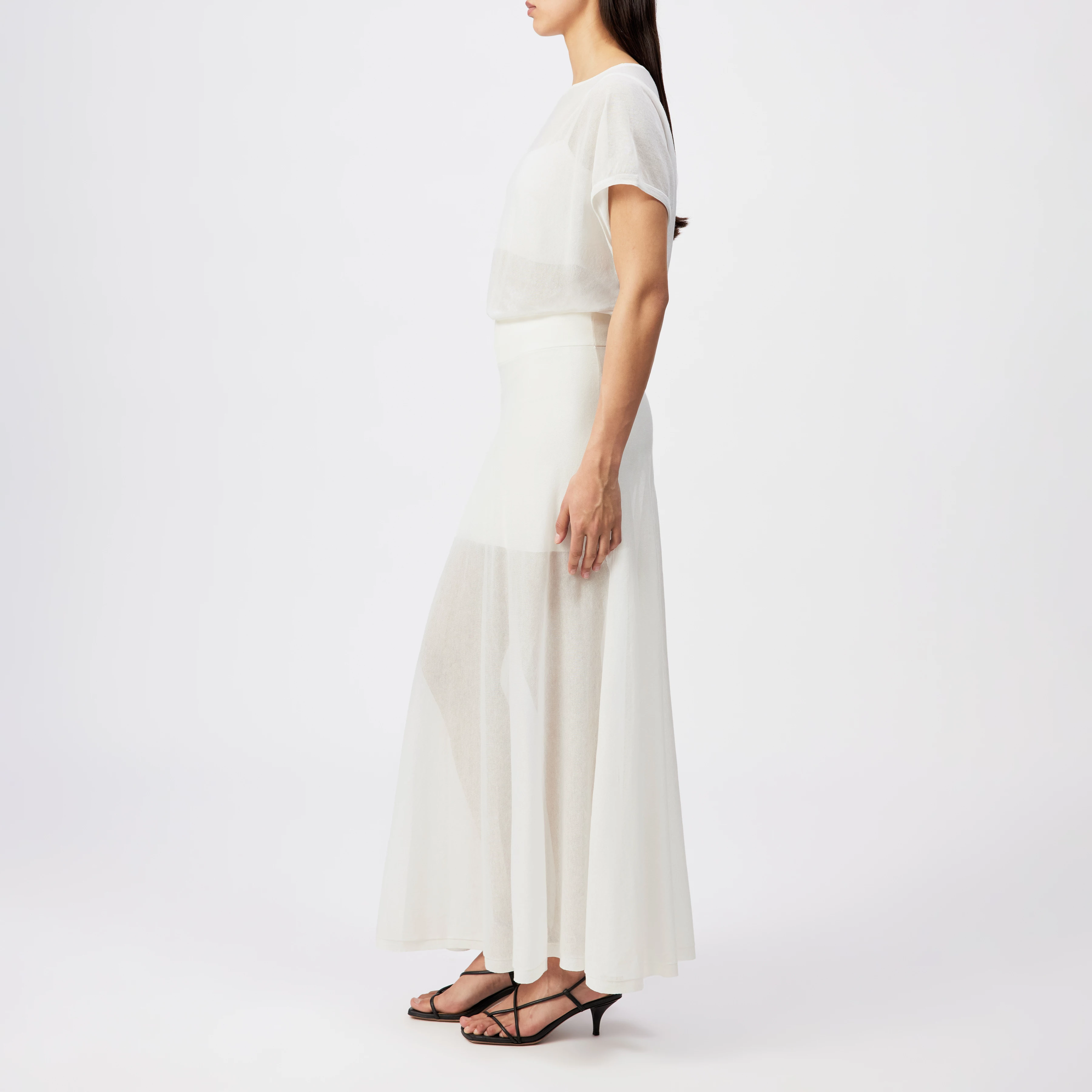 TENSYA_2 - Maxi skirt in fine knit - women - off white - Seitenansicht