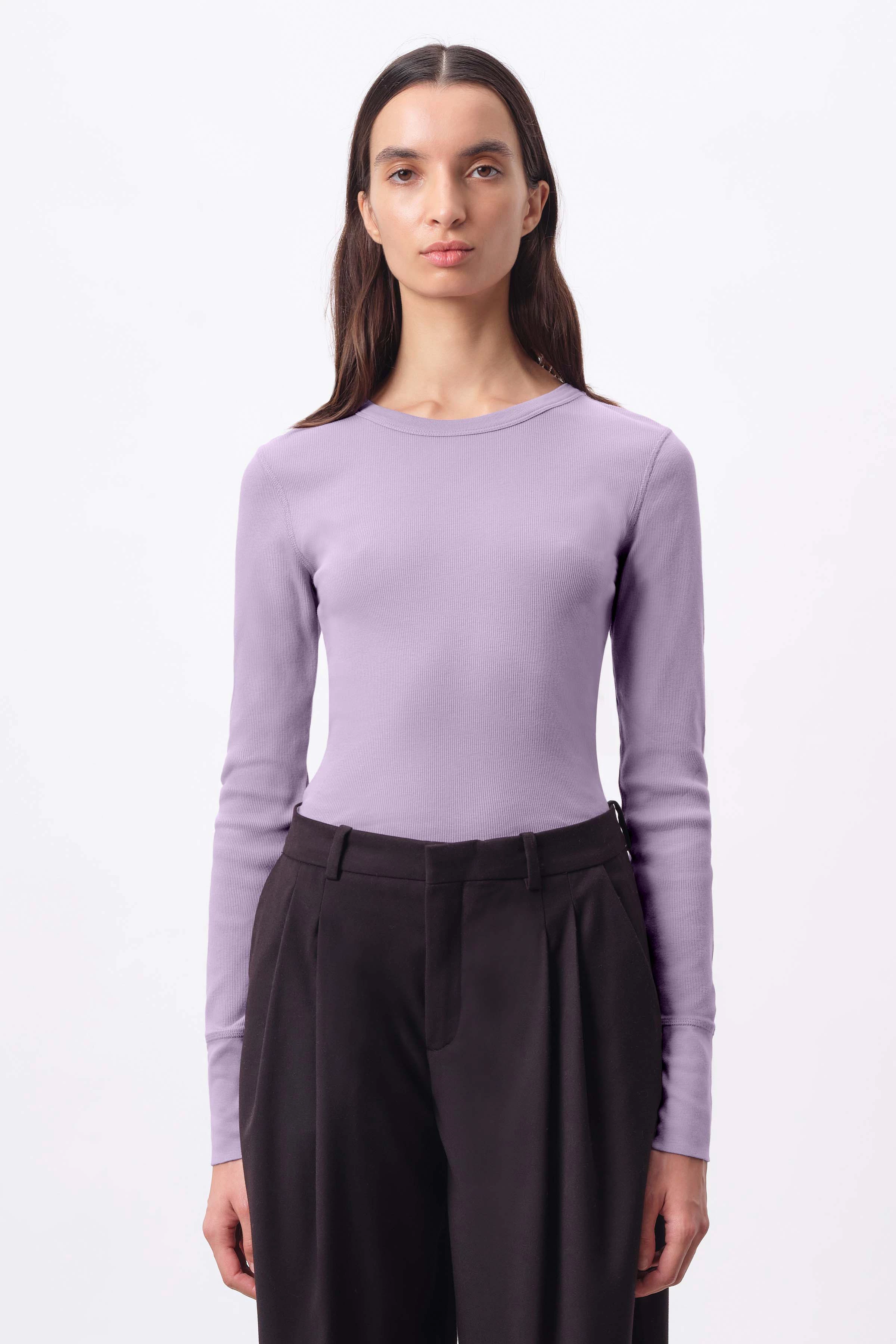 NURIT - Longsleeve mit Rundhals in reiner Baumwolle - Damen - lila - Frontansicht
