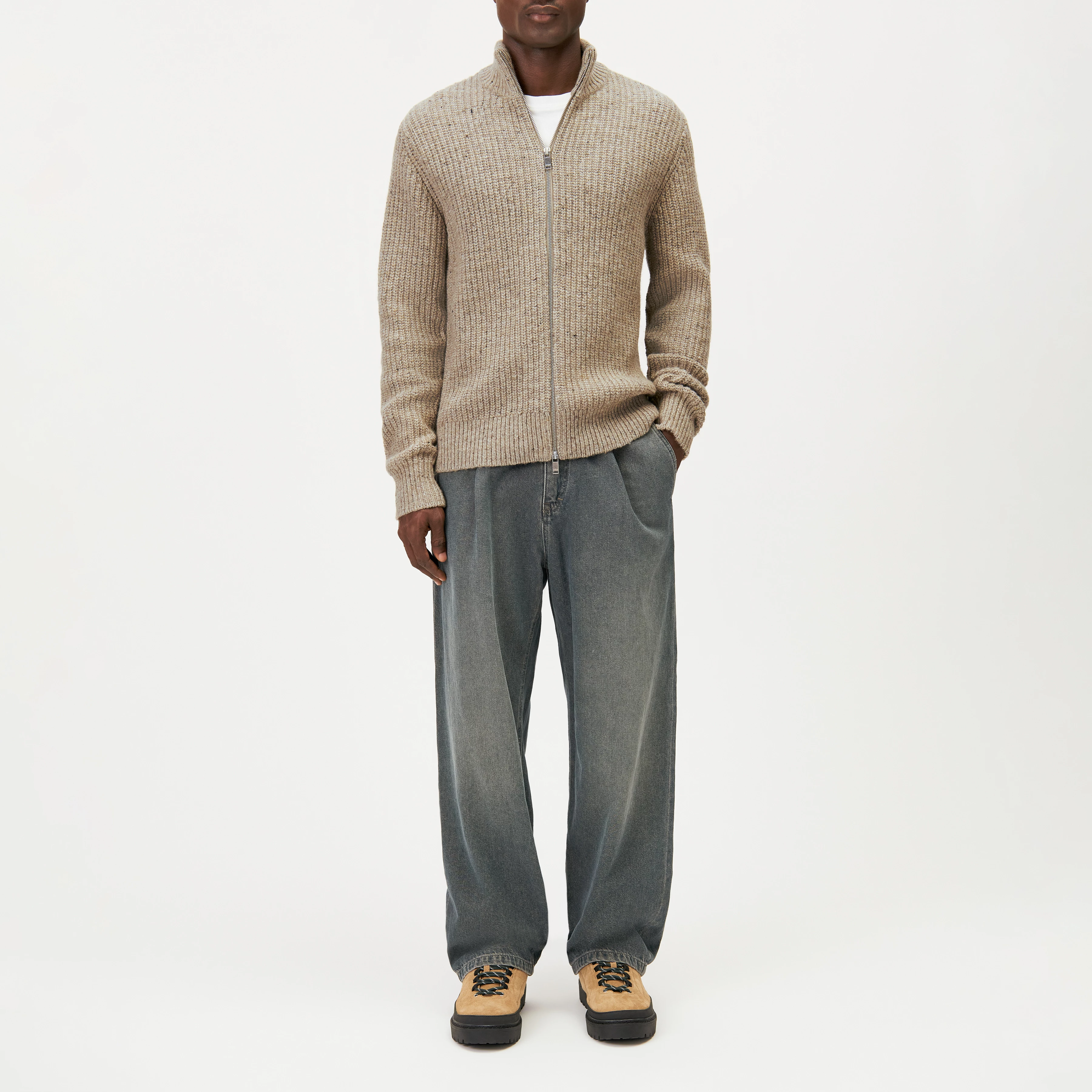 ANTONIO - Wool-blend cardigan - men - beige - Ganzkörper-Frontansicht