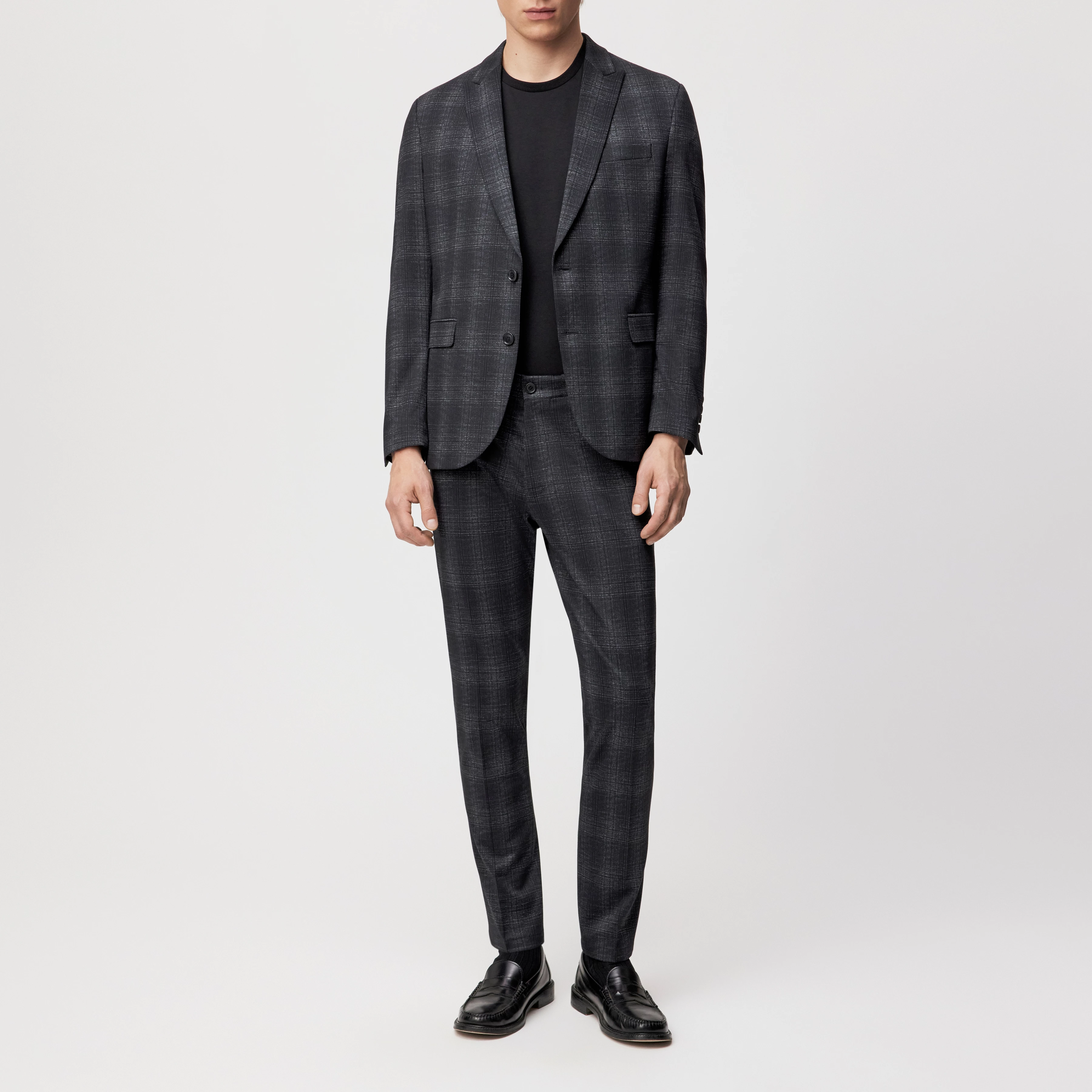 AJEND_SK - Ready-made slim fit trousers in checked jersey - men - grey - Ganzkörper-Frontansicht