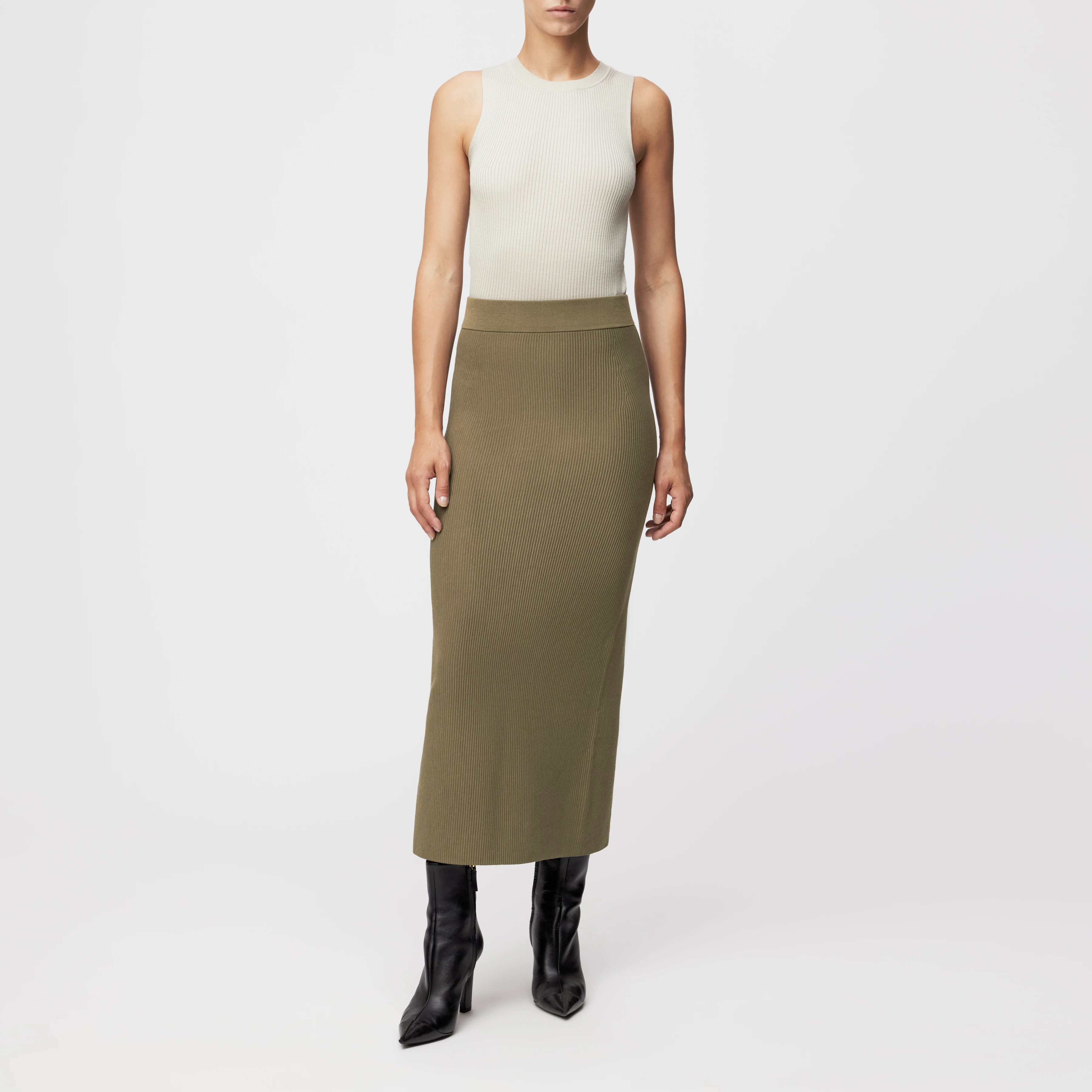 LUDAMI - Bleistiftrock in Baumwollstruktur - Damen - grün - Ganzkörper-Frontansicht