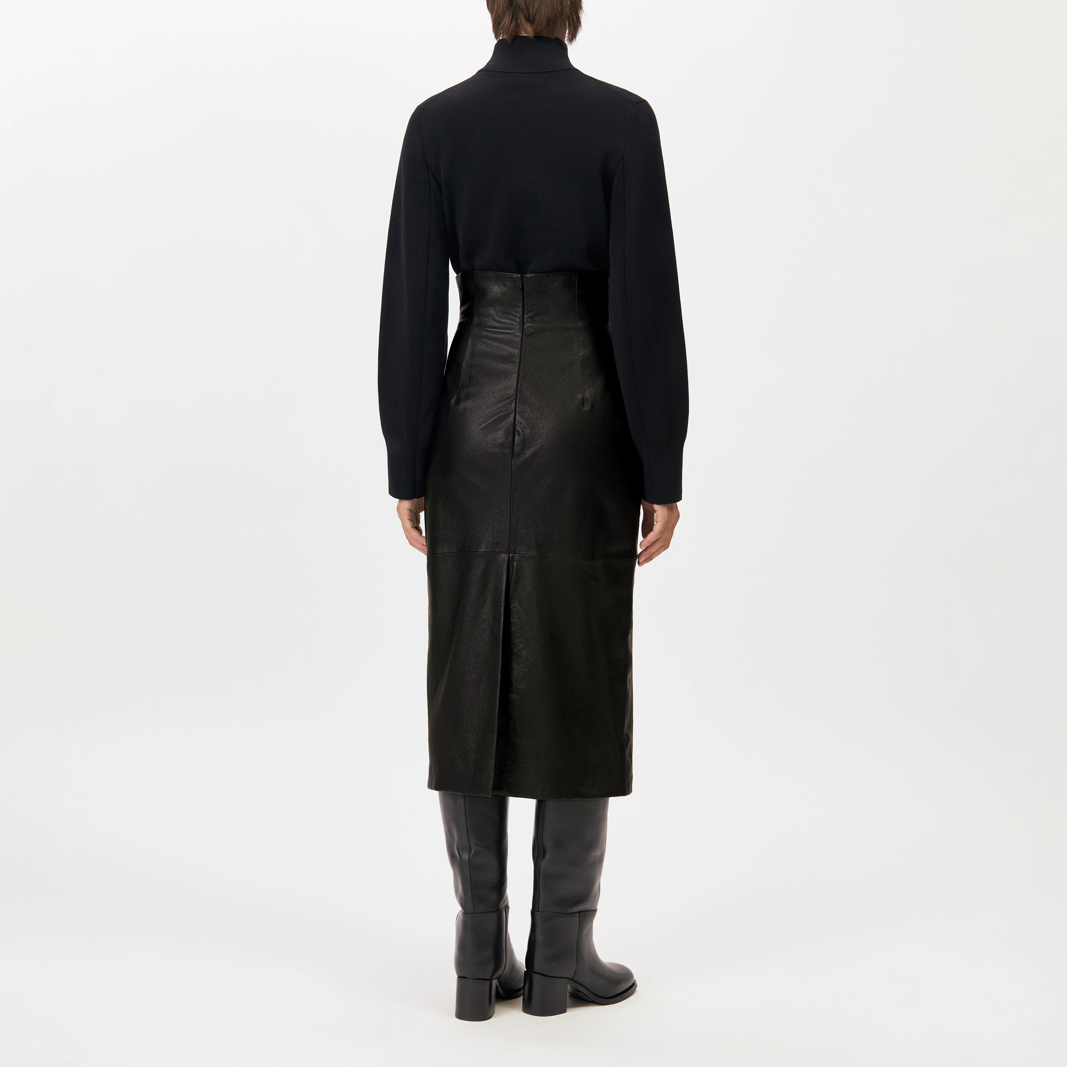 HIRAYA - Pure leather midi pencil skirt - women - black - Rückansicht