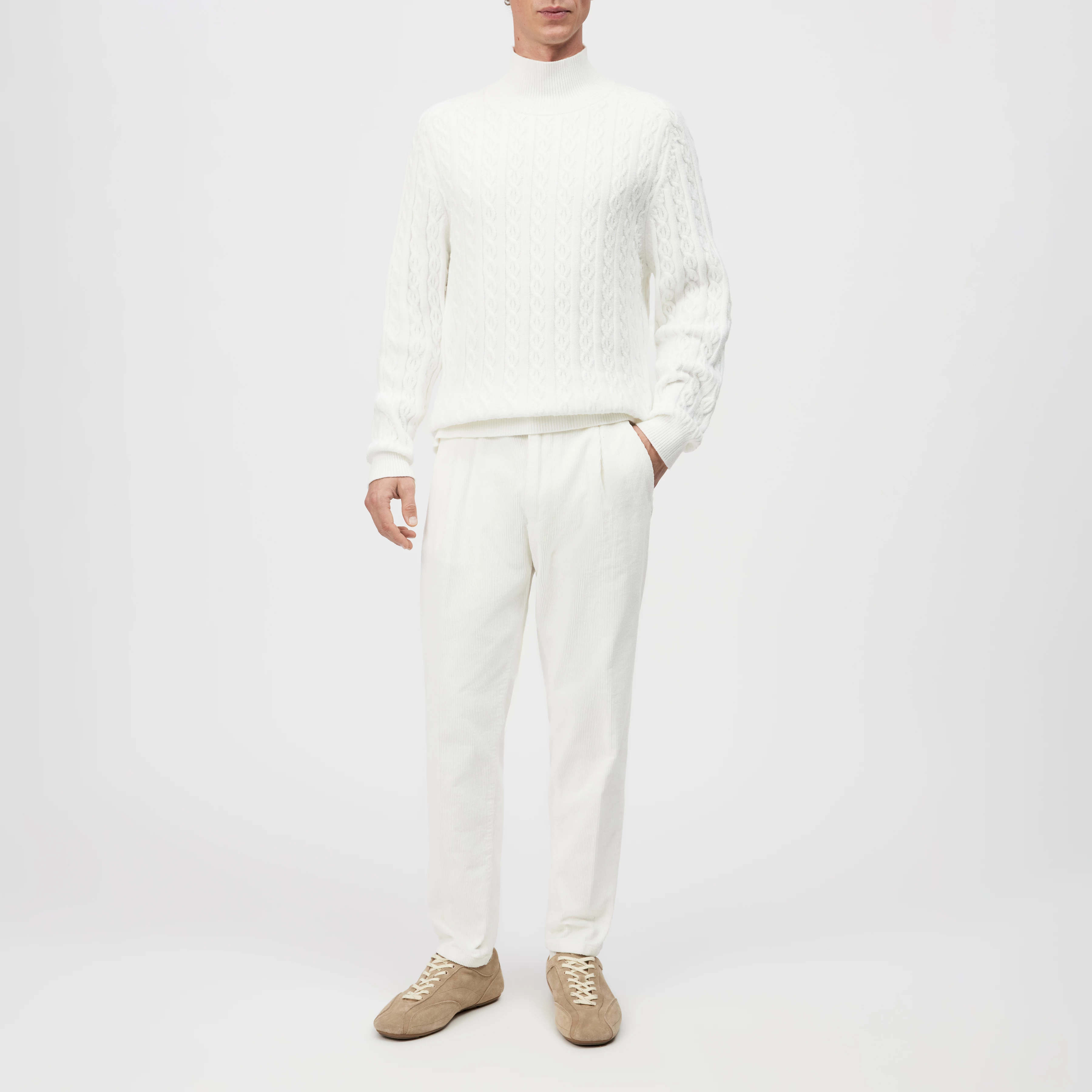 EDDARD - Pullover mit Stehkragen in Baumwoll-Mix - Herren - off white - Ganzkörper-Frontansicht