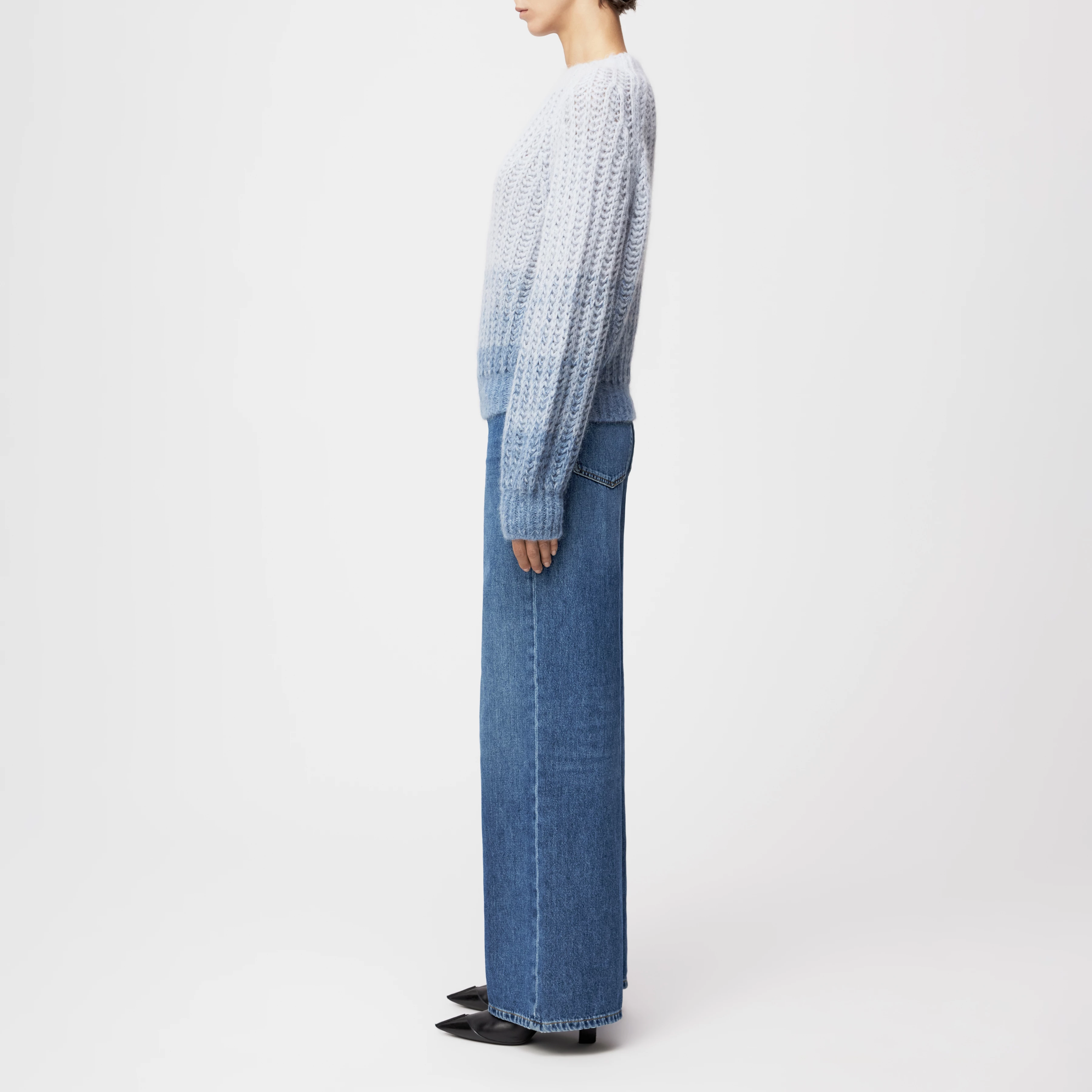 LARELYA - Sweater with balloon sleeves in luxurious Suri alpaca blend - women - blue - Seitenansicht