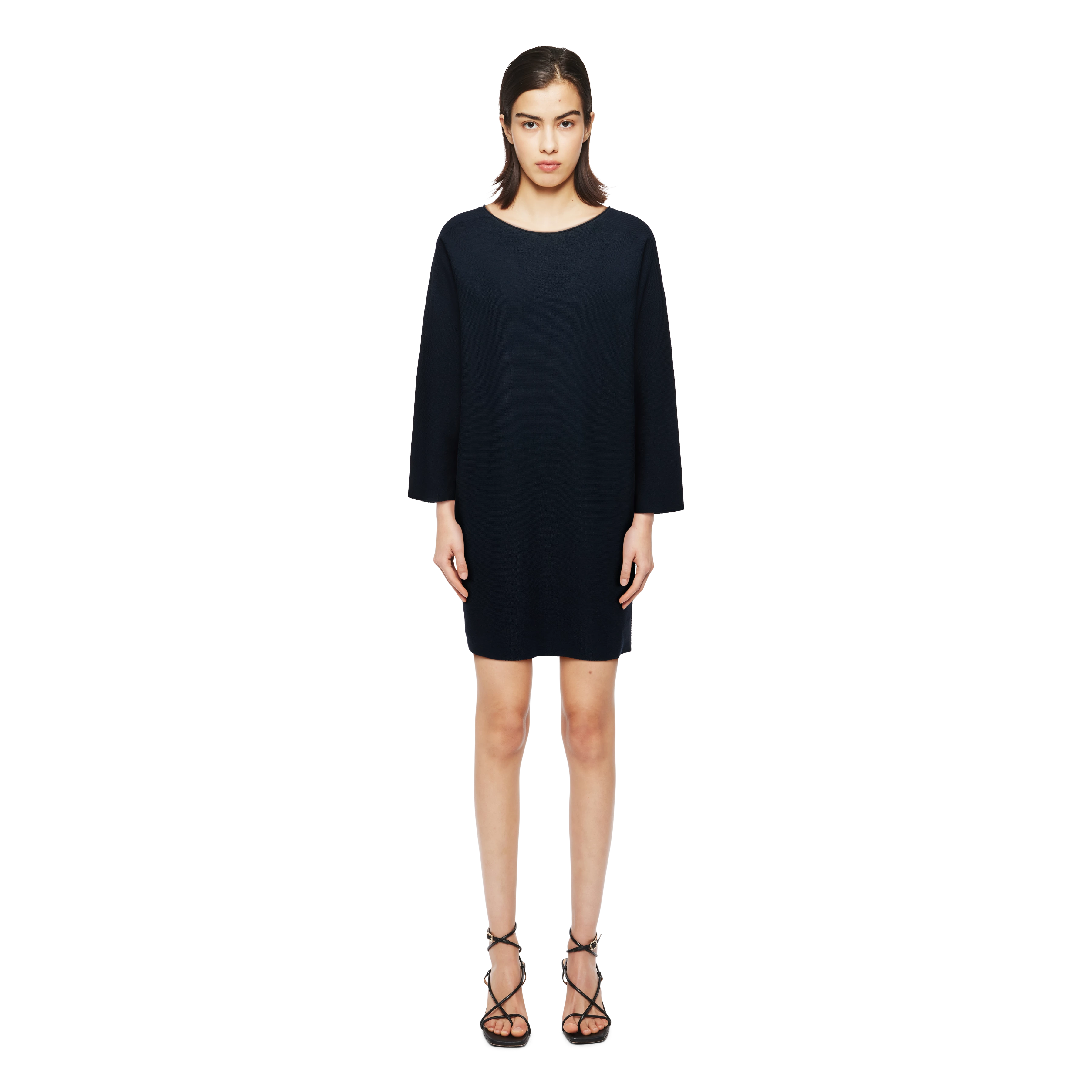 KADYRA_2 - Mini dress with 7/8 length sleeves in cotton crêpe - women - blue - Ganzkörper-Frontansicht