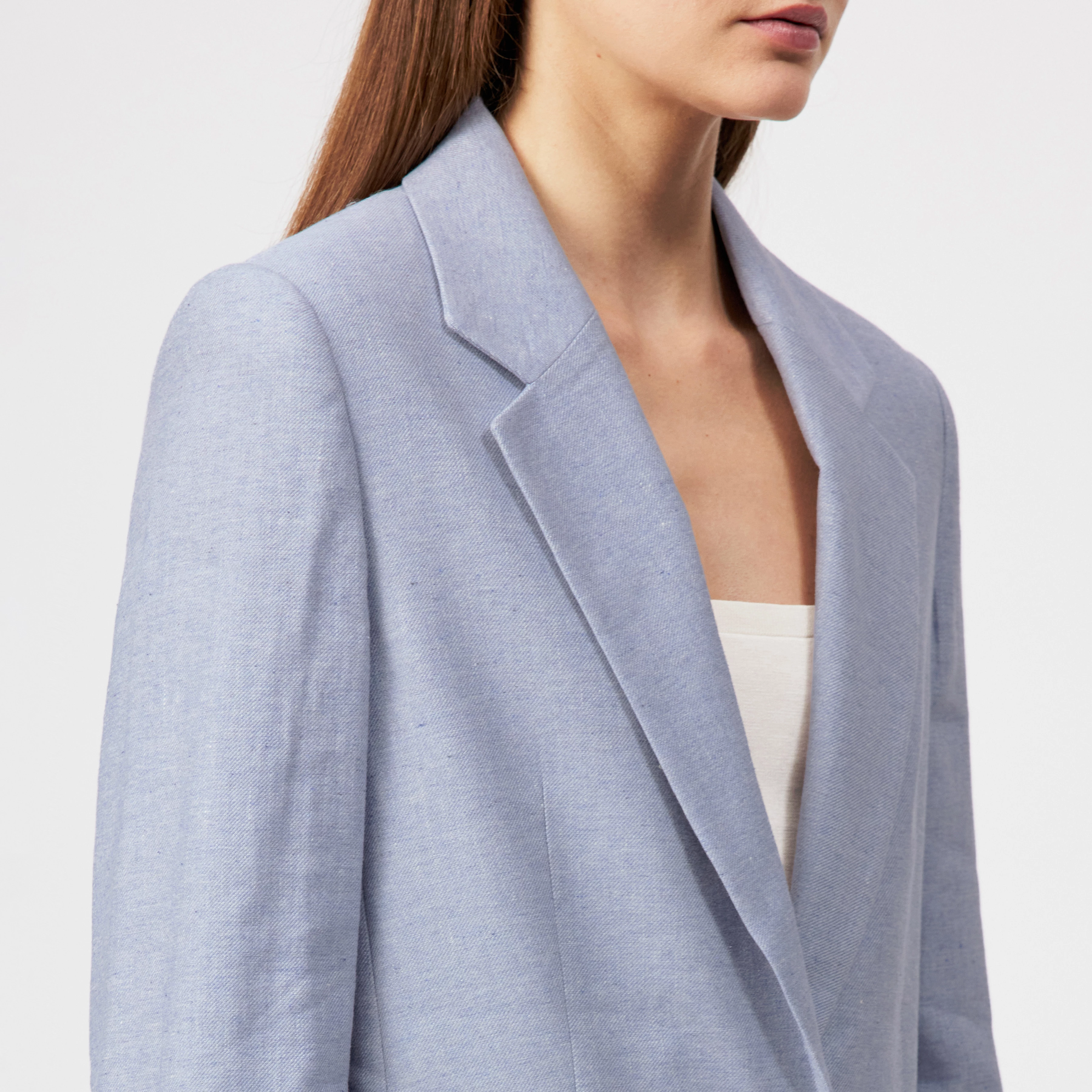 GLENDALE - Boyfriend-blazer in linnen-mix keper. - dames - blauw - Detailansicht am Model