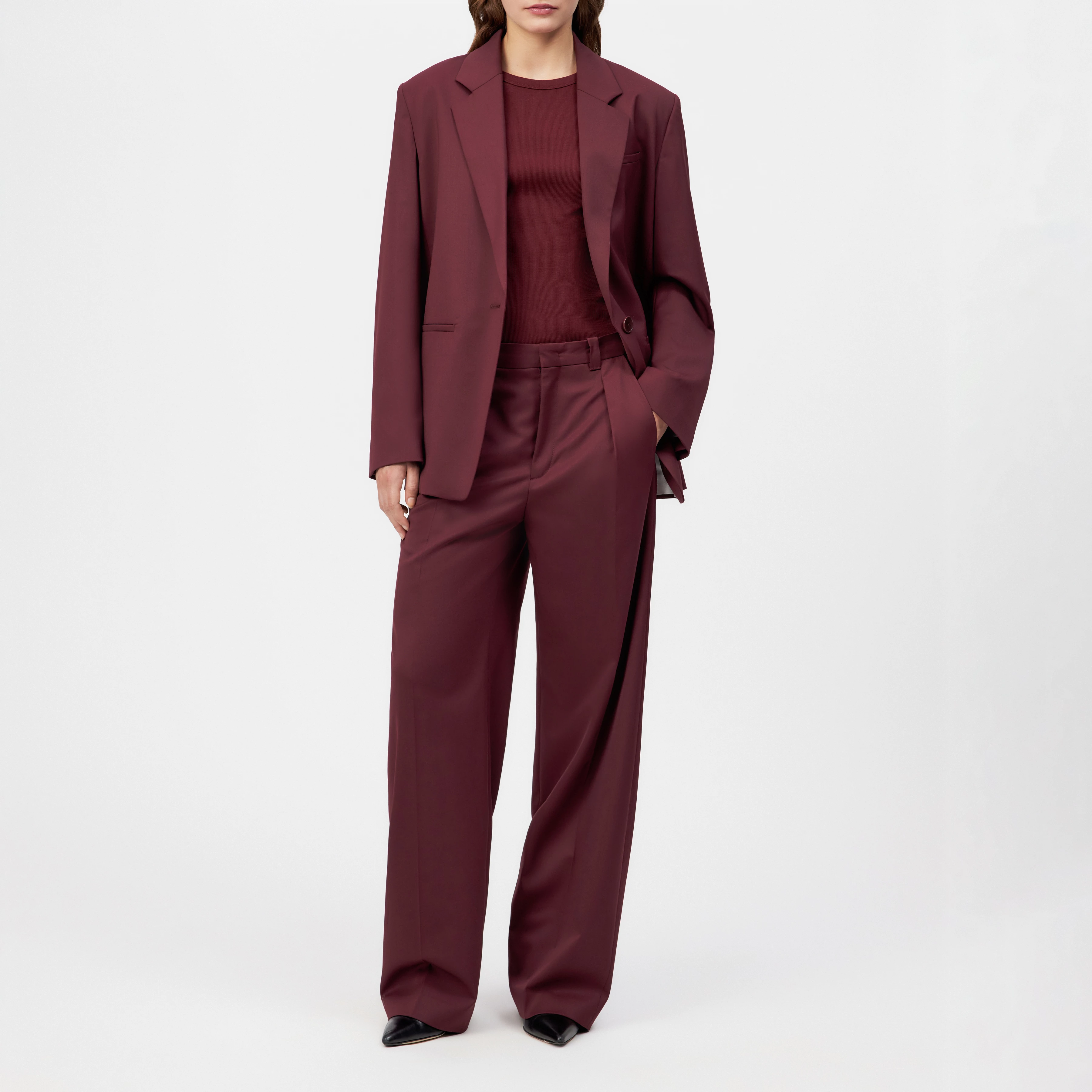 MOWTIE - Lässiger Einreiher-Blazer in Woll-Mix - Damen - rot - Ganzkörper-Frontansicht