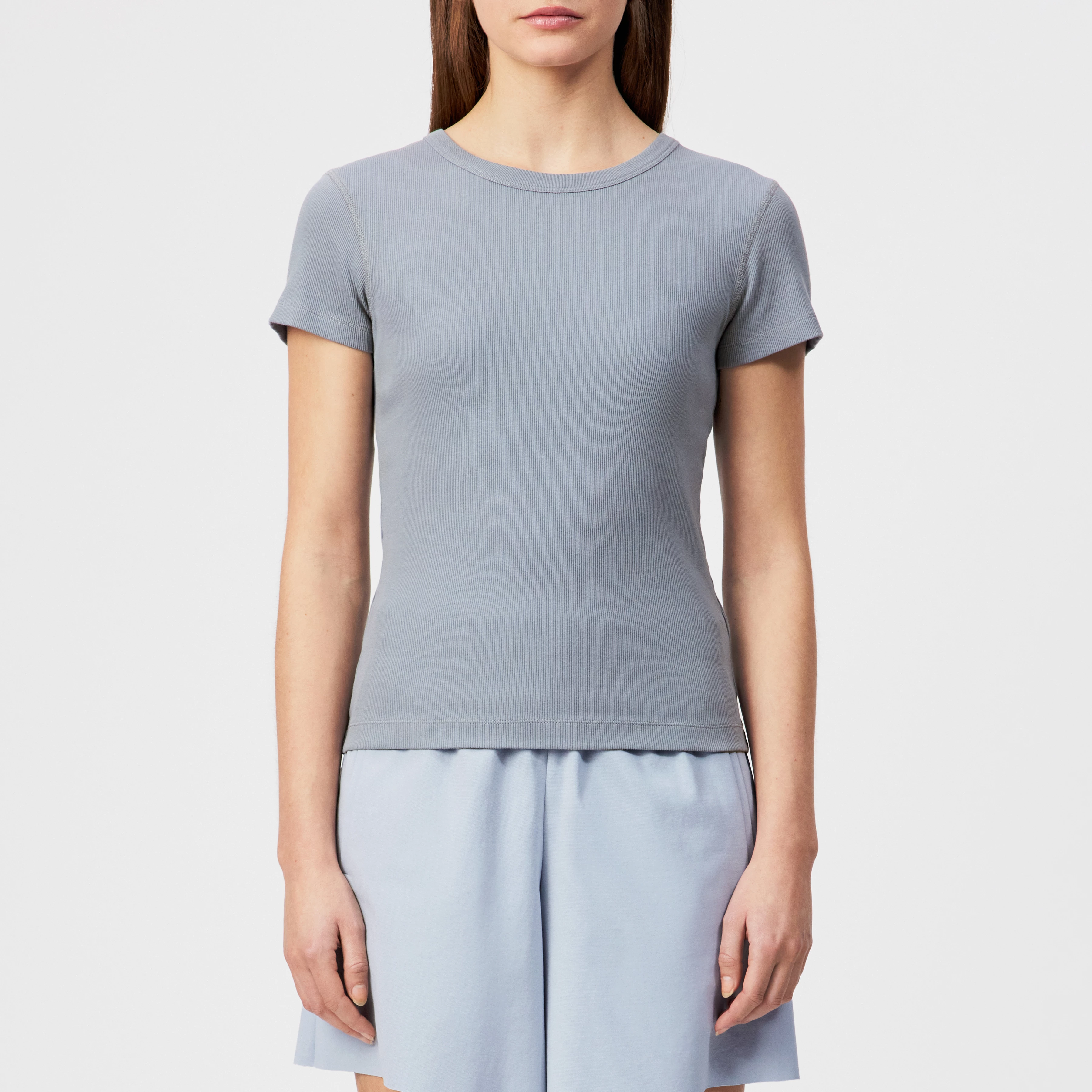 KOALE - Schmales T-Shirt in Baumwoll-Rippe - Damen - blau - Frontansicht