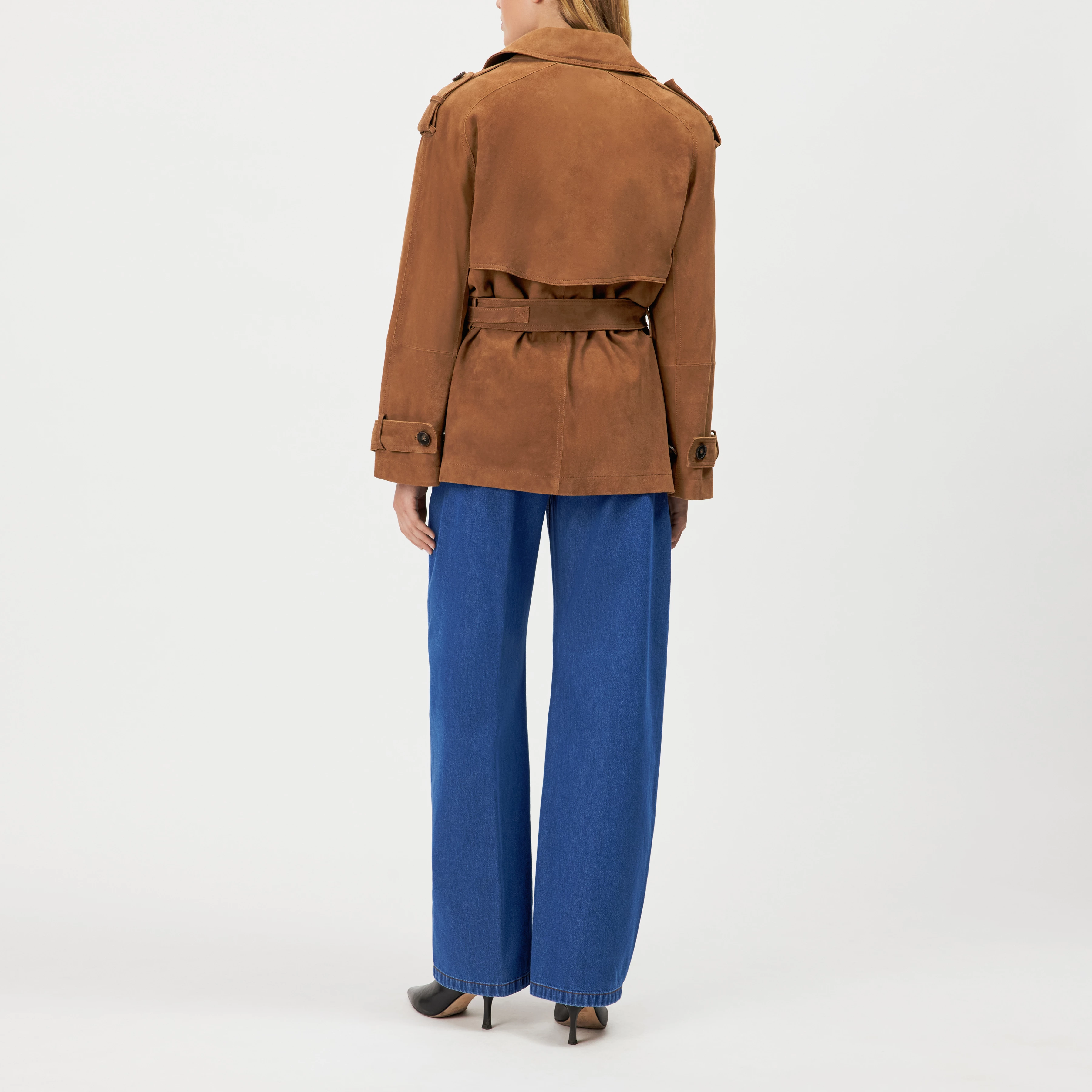 PENLEY - Short matte suede trench coat - women - brown - Rückansicht