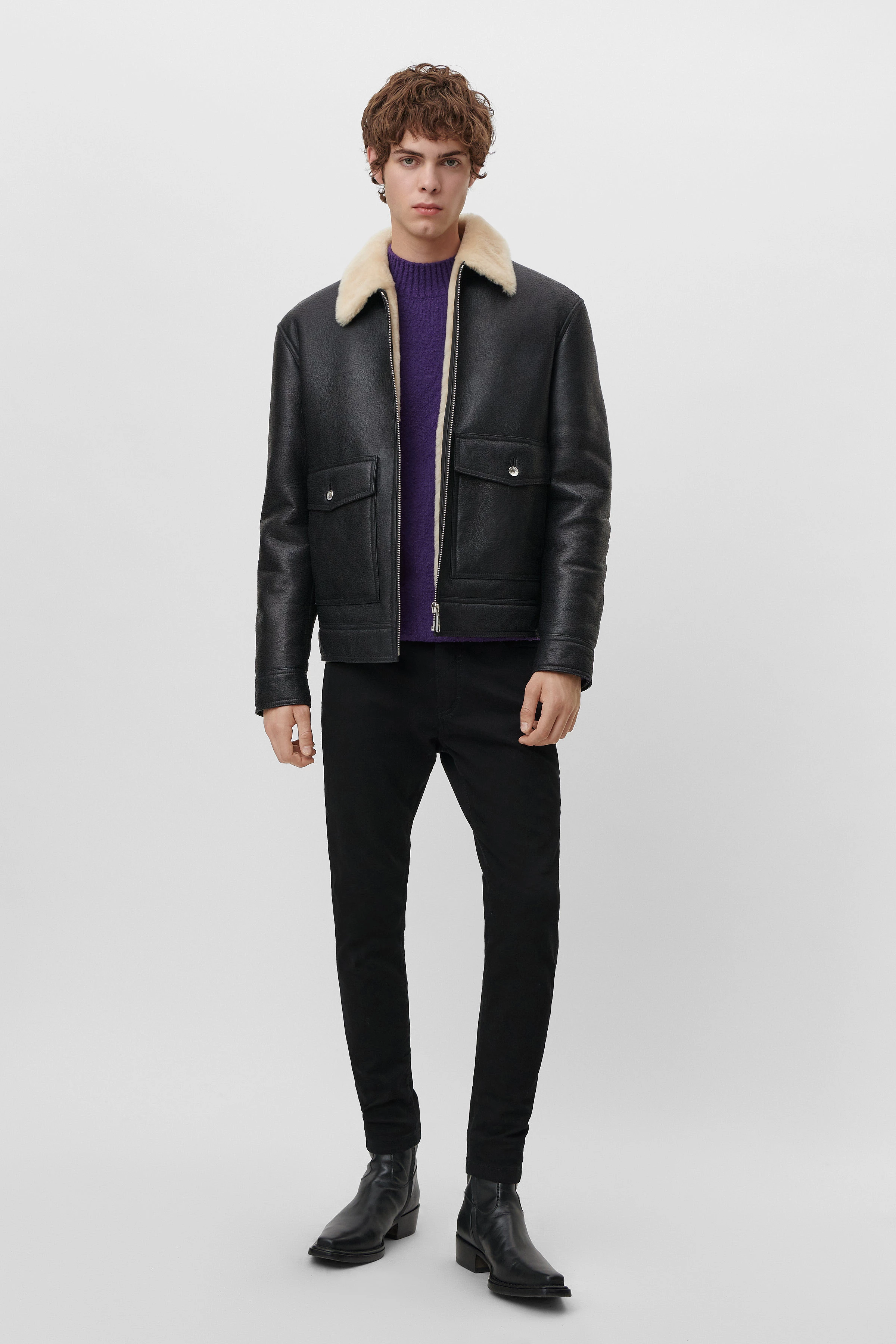 GARANO - Lammfell Lederjacke - Herren - schwarz - Ganzkörper-Frontansicht