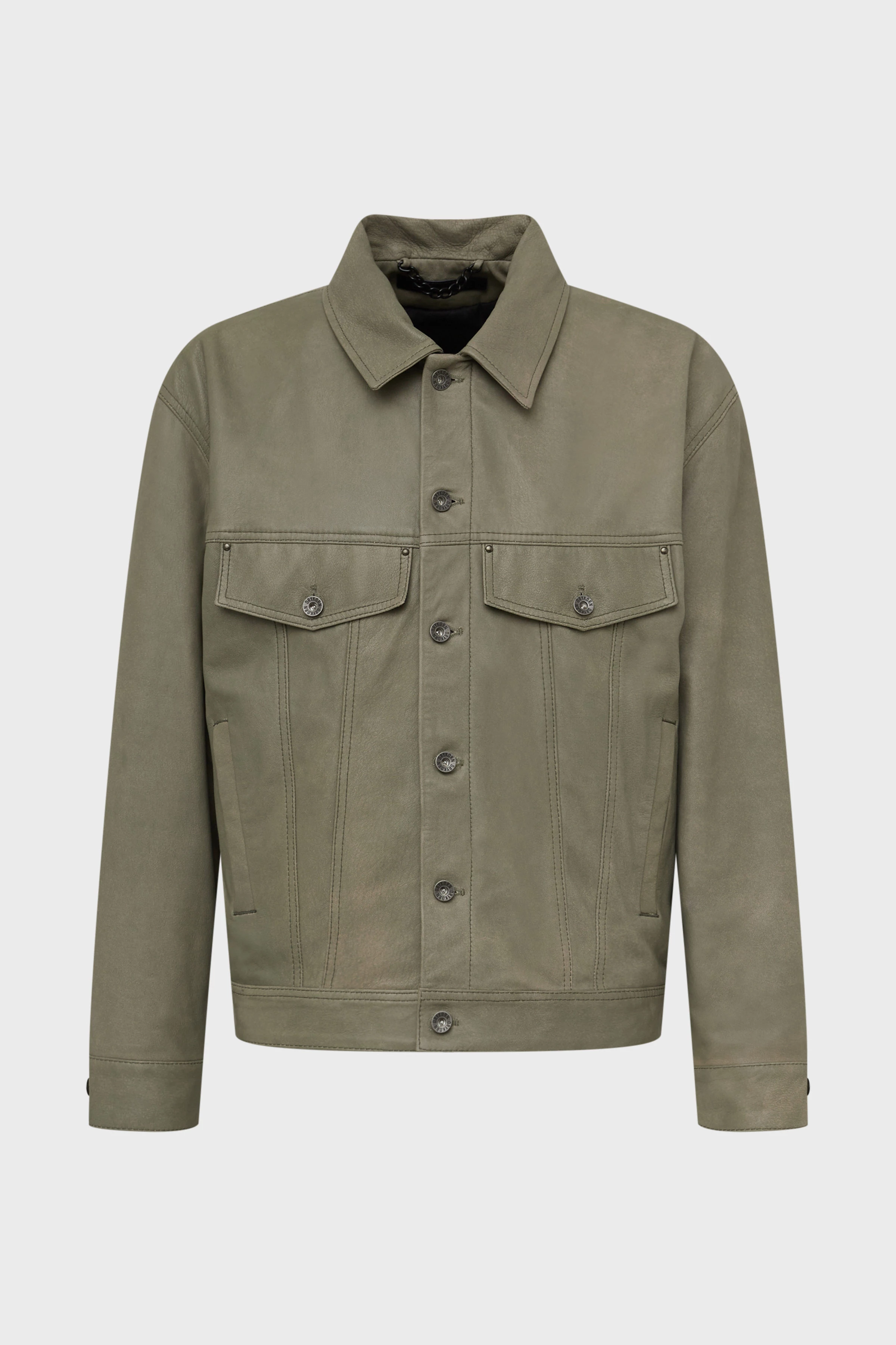 MAJID - Trucker Lederjacke - Herren - grün - Freisteller Frontansicht