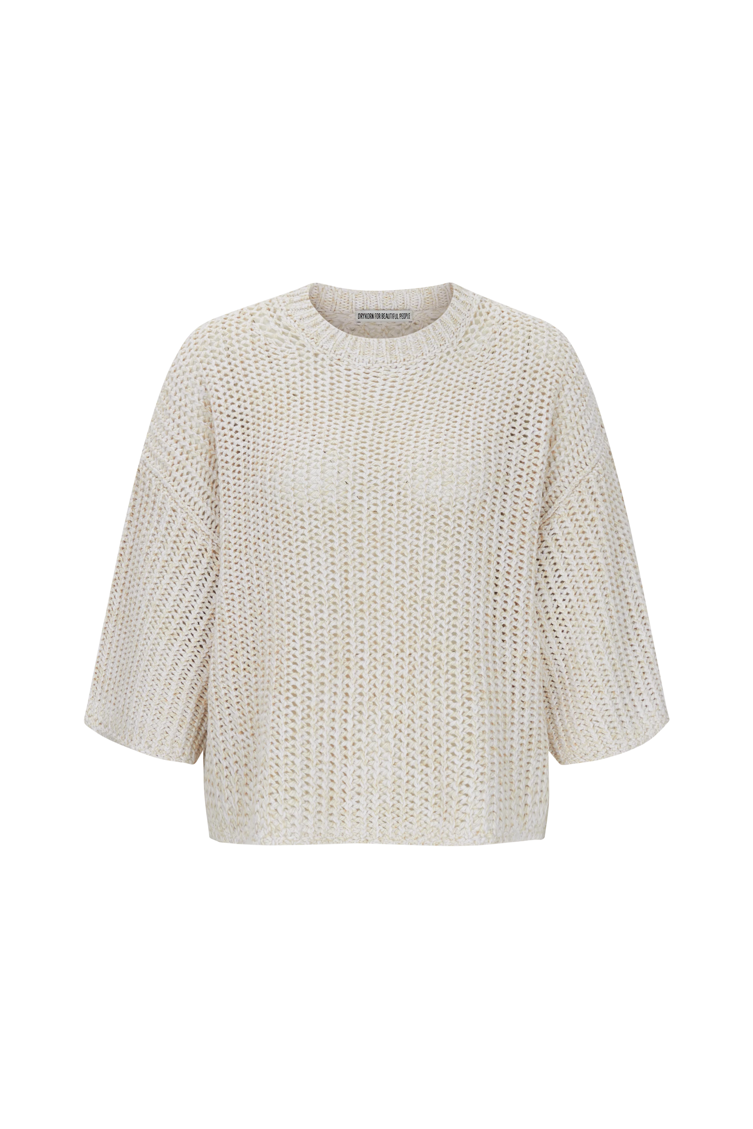 NILAY - Oversized knitted T-shirt in mouliné cotton yarn - women - beige - Freisteller Frontansicht