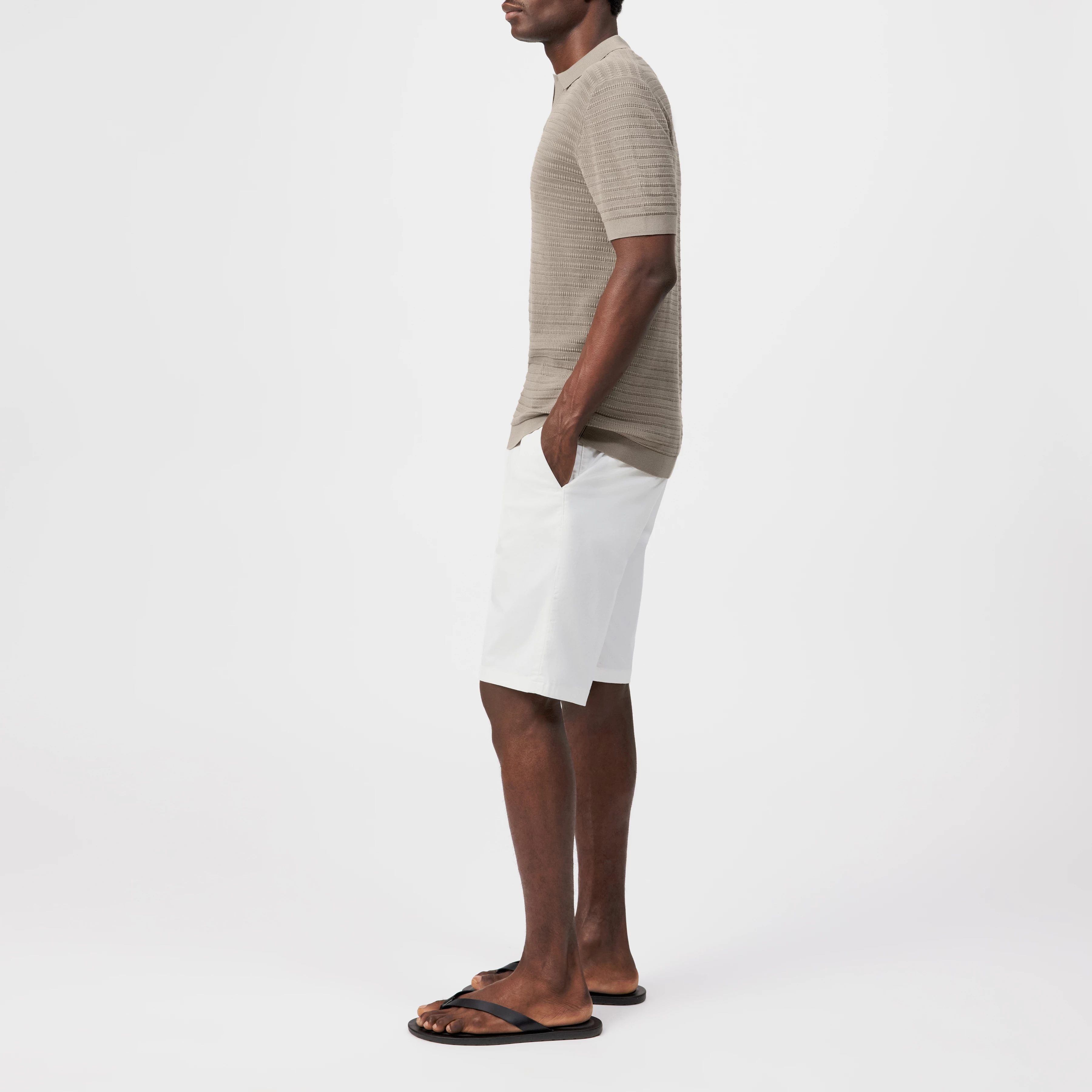 BRAIAN - Knitted polo in mercerised cotton - men - beige - Seitenansicht