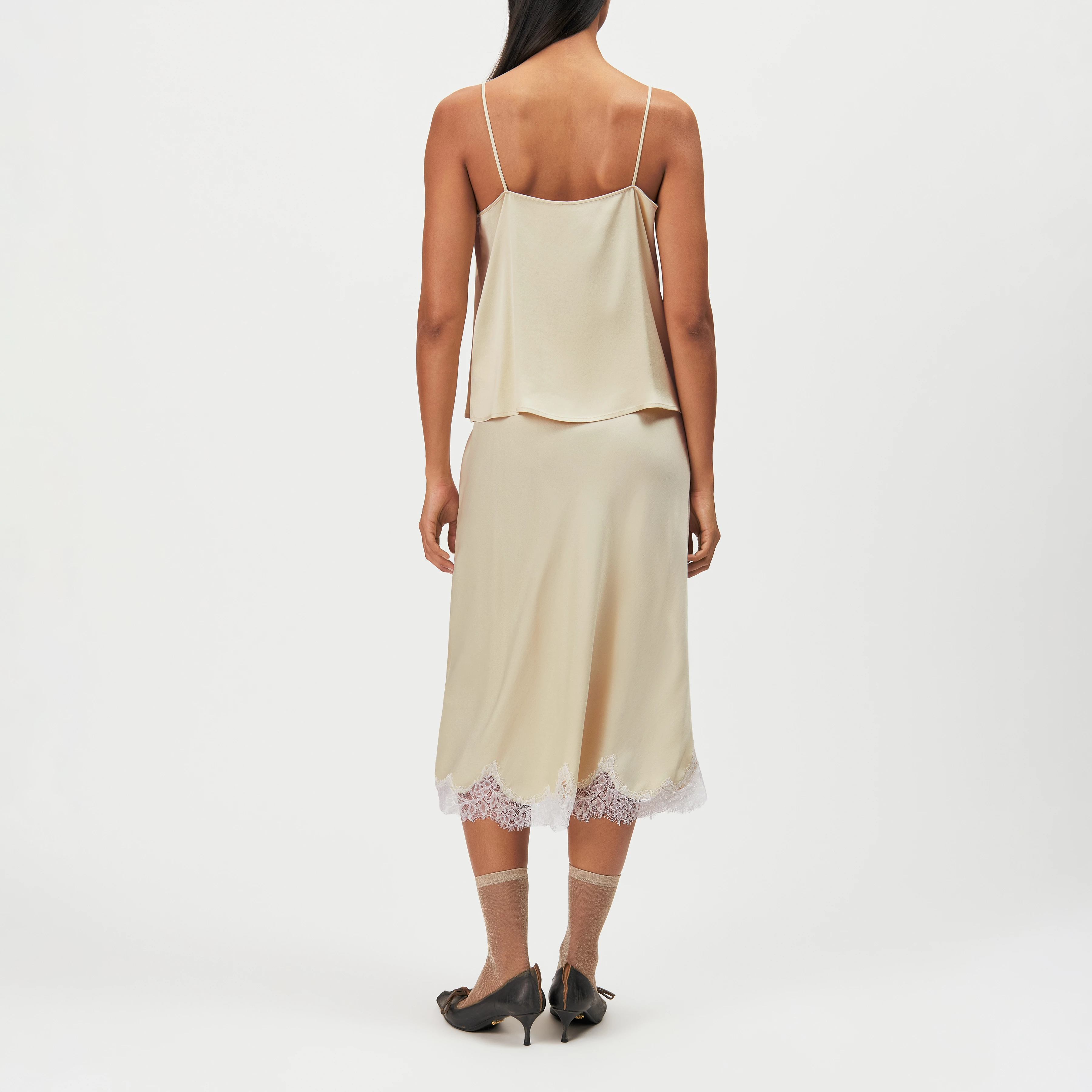 URA_3 - Jupe-culotte satinée midi avec dentelle - women - jaune - Rückansicht
