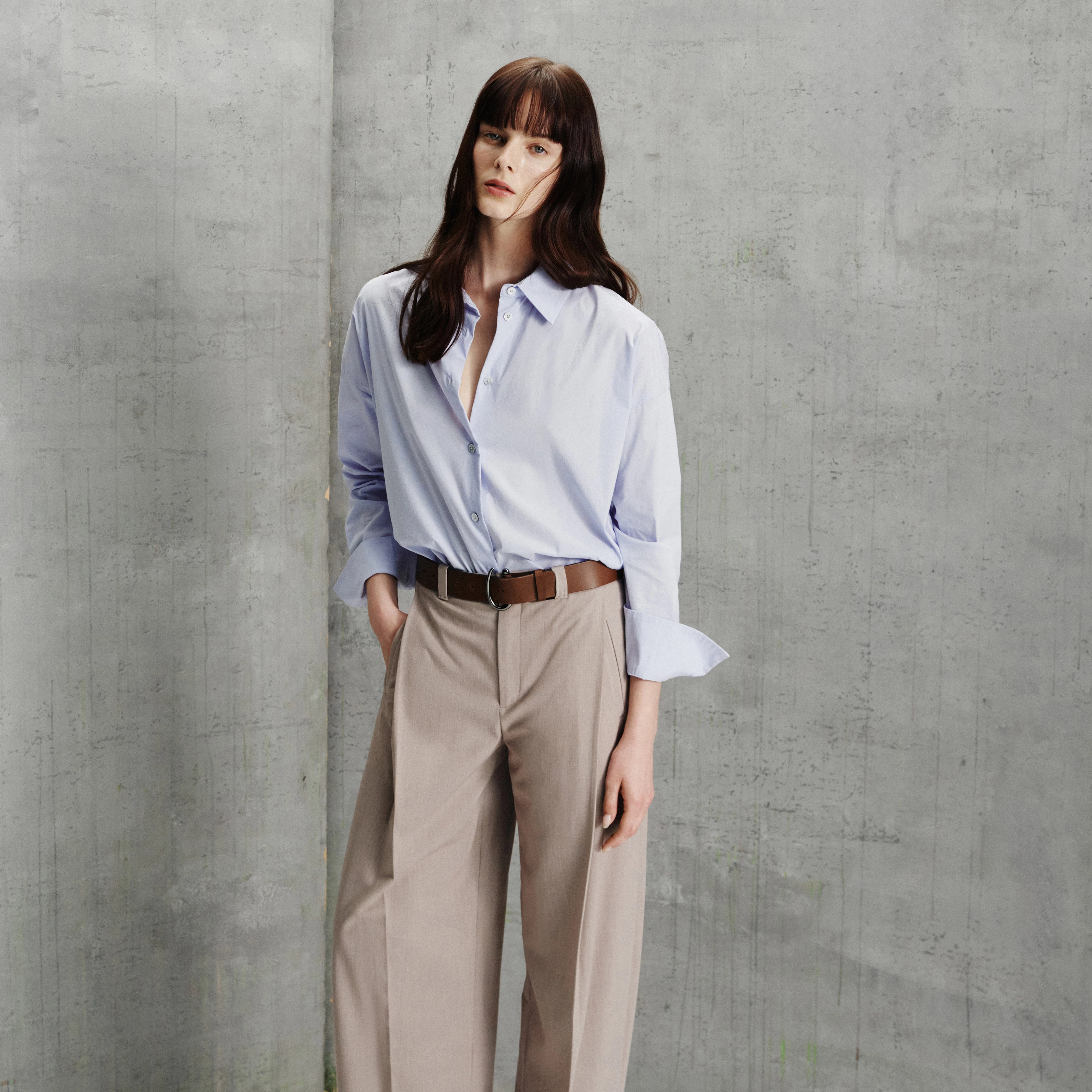 CLOELIA - Classic shirt blouse in poplin - women - blue