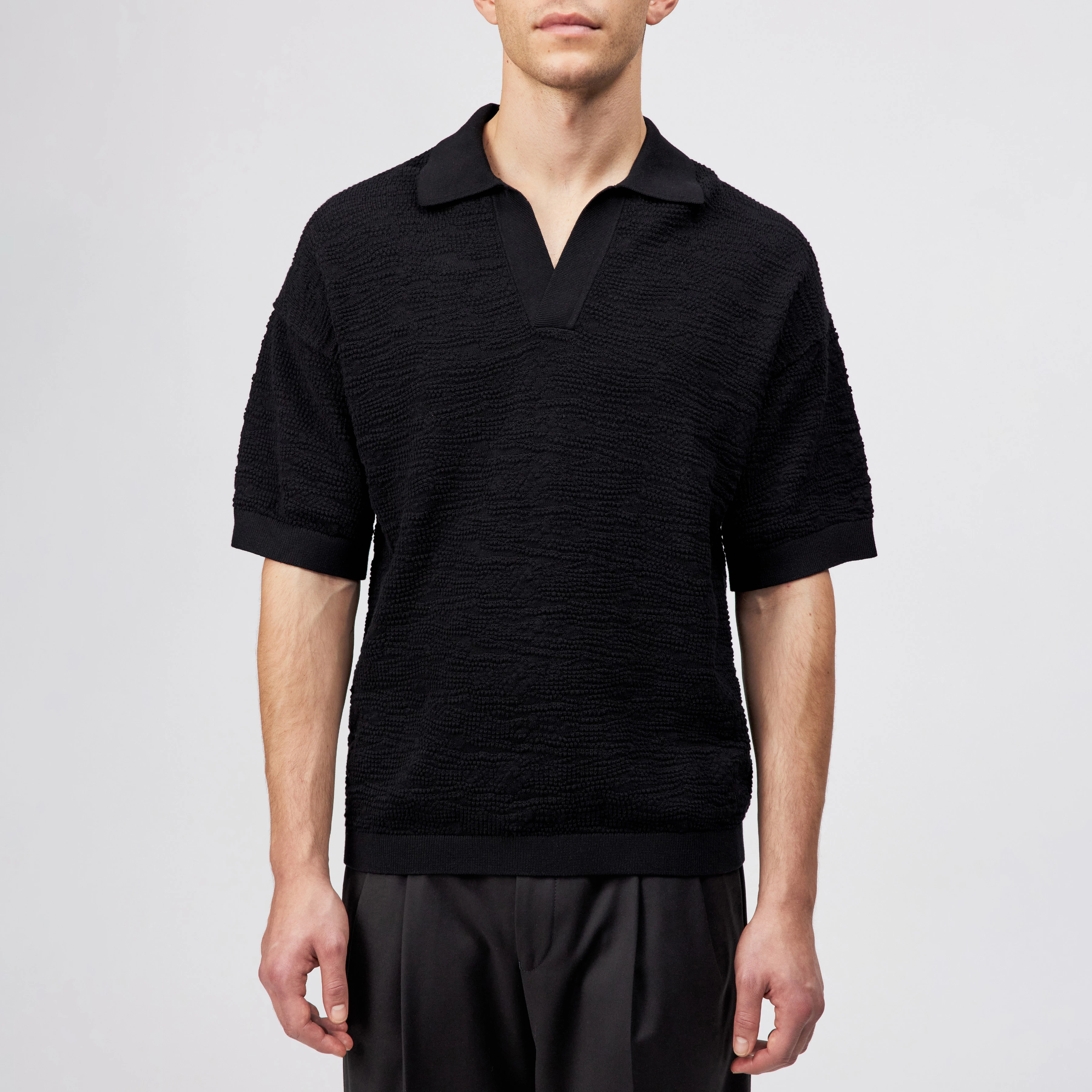 Men knit polo shirt LAURENZZO in black from DRYKORN