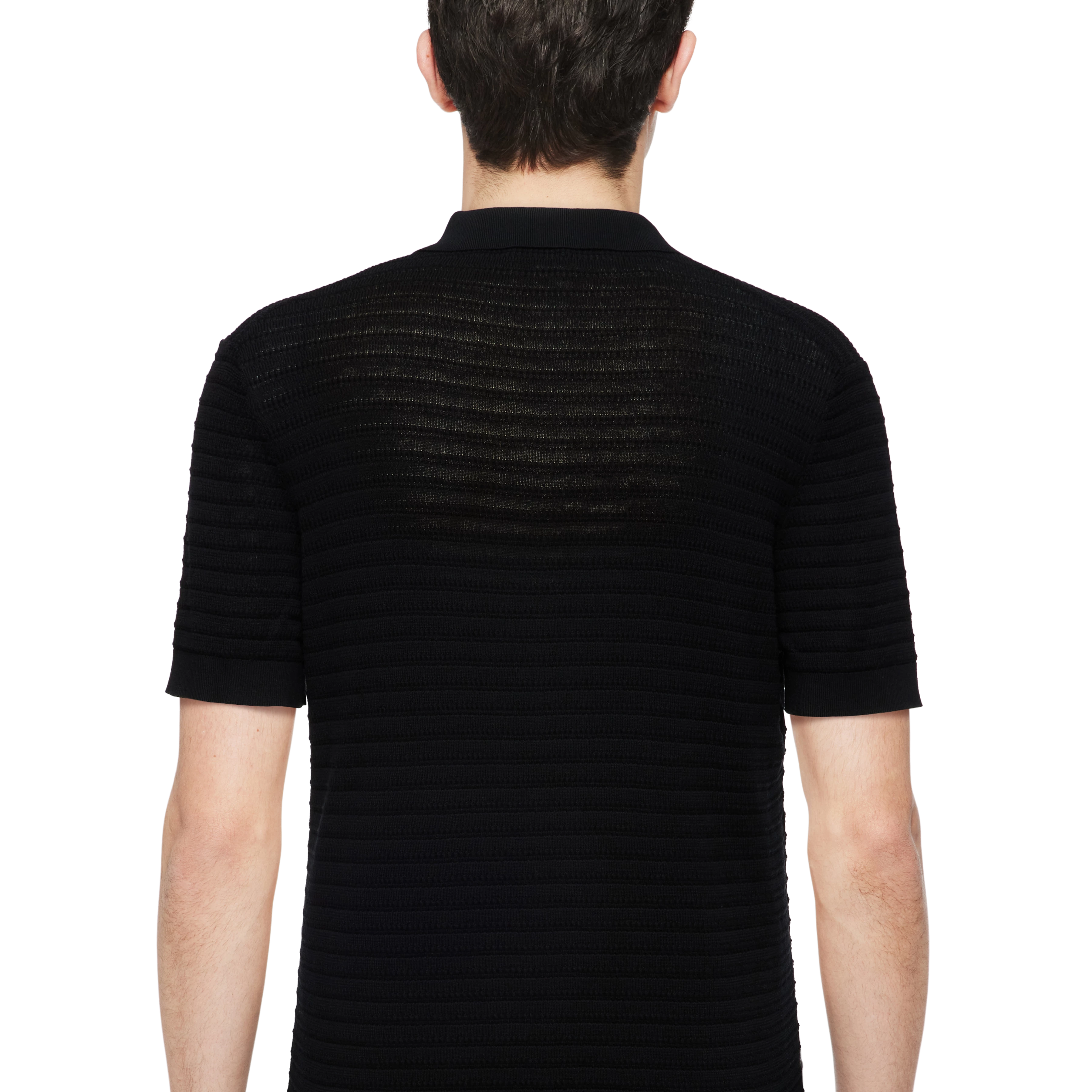 BRAIAN - Gebreide polo in gemerceriseerd katoen - heren - zwart - Detailansicht am Model