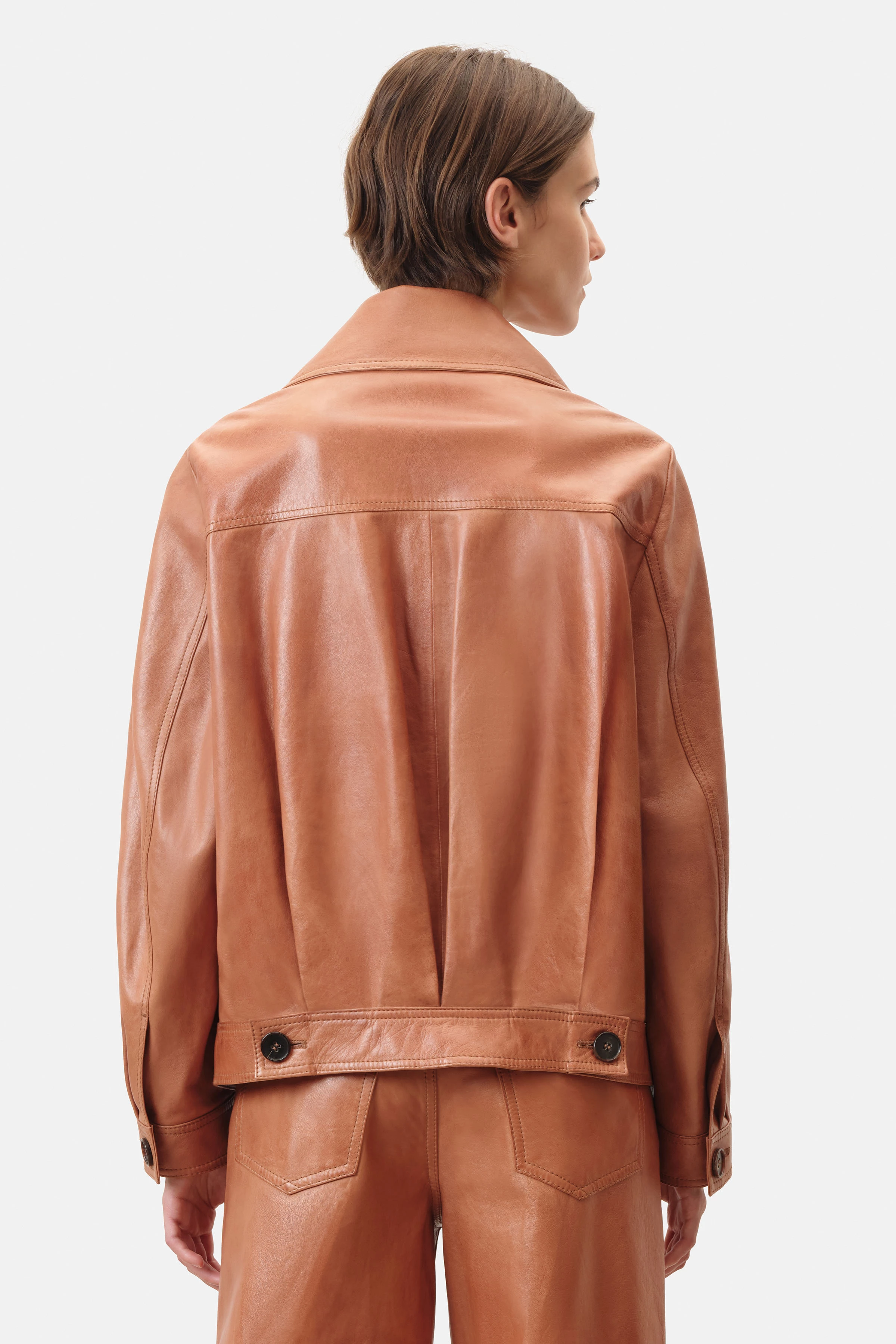 HASTING - oversized blouson in nappa leather with vintage effects - women - brown - Rückansicht