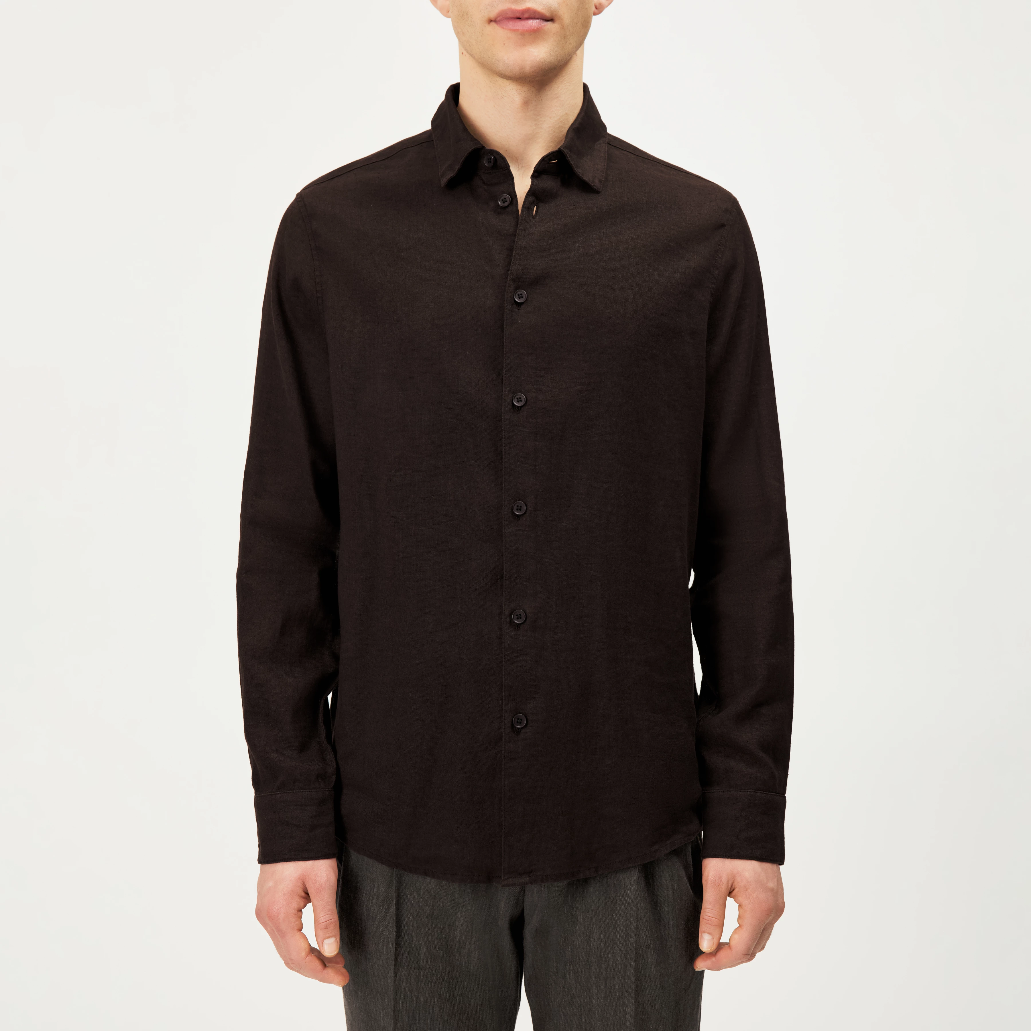 RAMIS - Regular Fit Hemd in Leinen-Baumwoll Mix - Herren - braun - Frontansicht