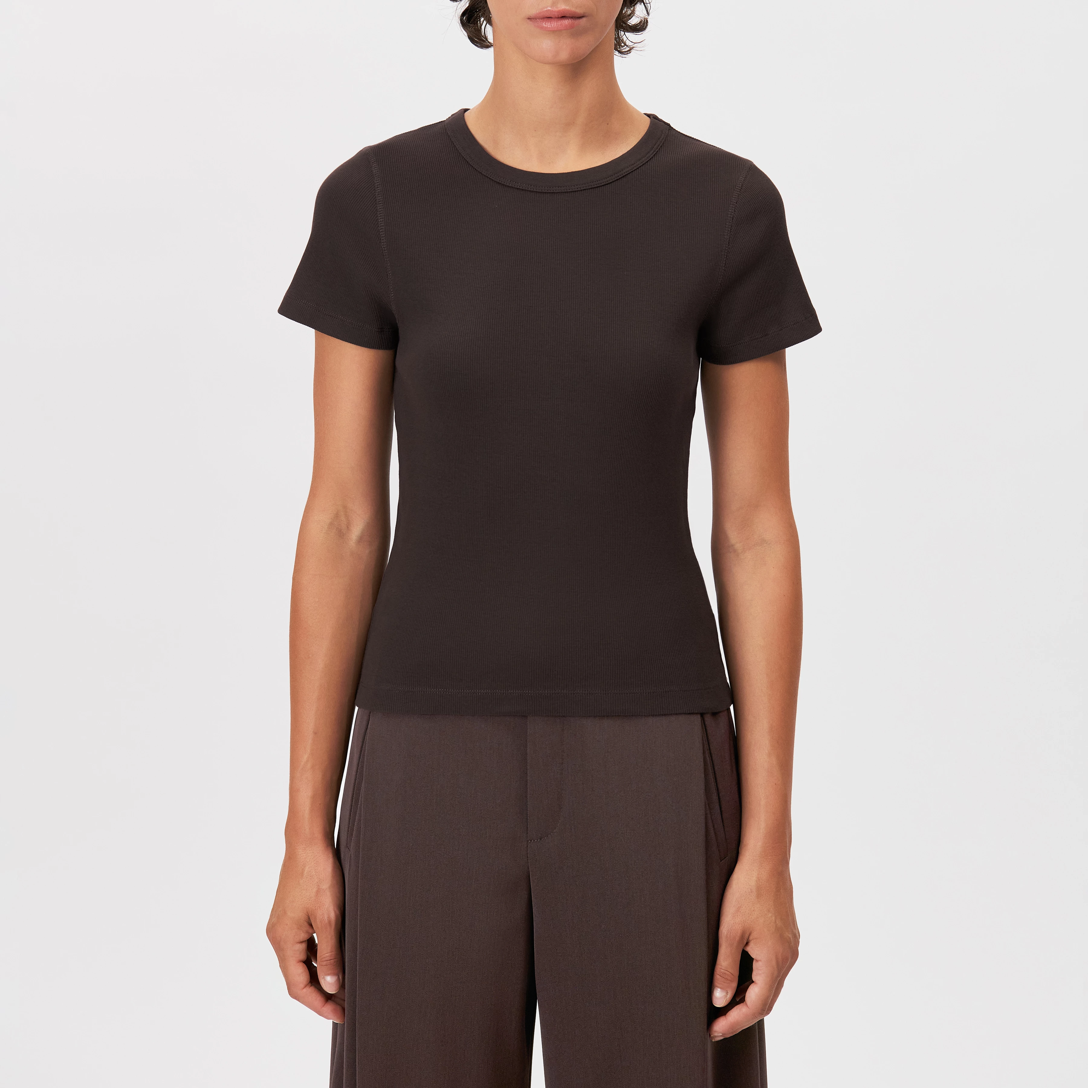 KOALE - Slim T-shirt in cotton rib - women - brown - Frontansicht