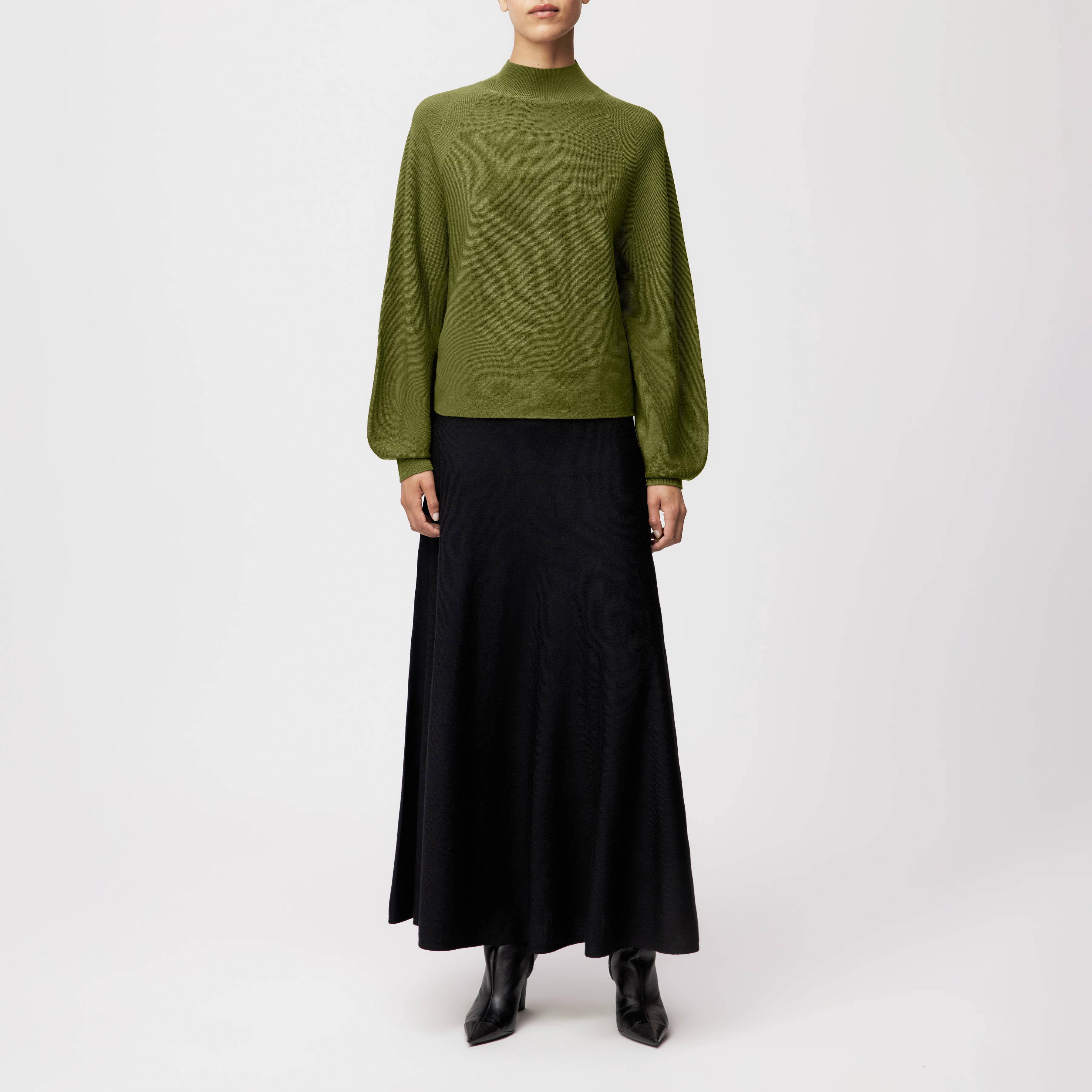 KIMONI - Pull à manches ballon 100 % laine mérinos - women - vert - Ganzkörper-Frontansicht