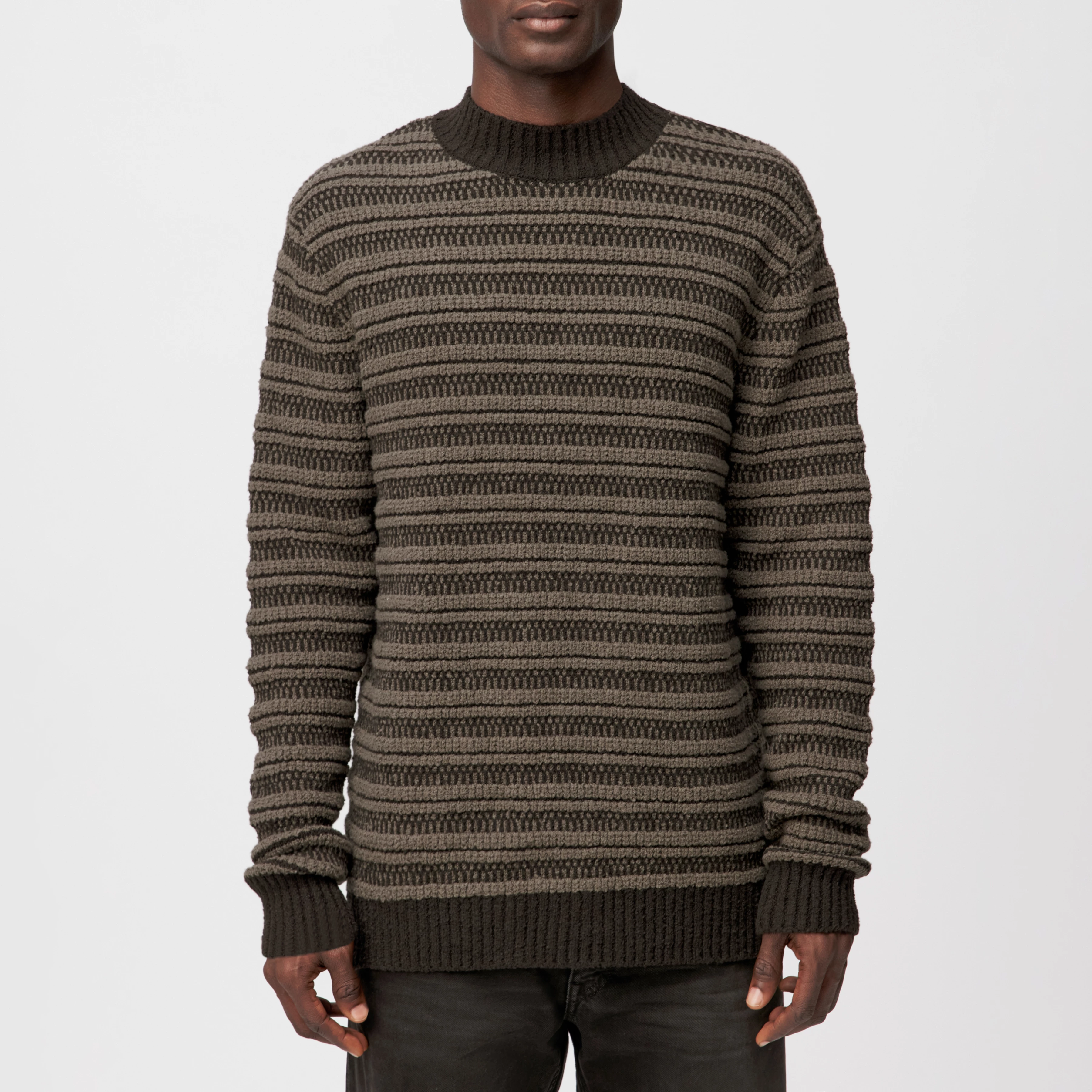 ZAYN - Stehkragenpullover in Bouclé Baumwoll-Mix - Herren - braun - Frontansicht