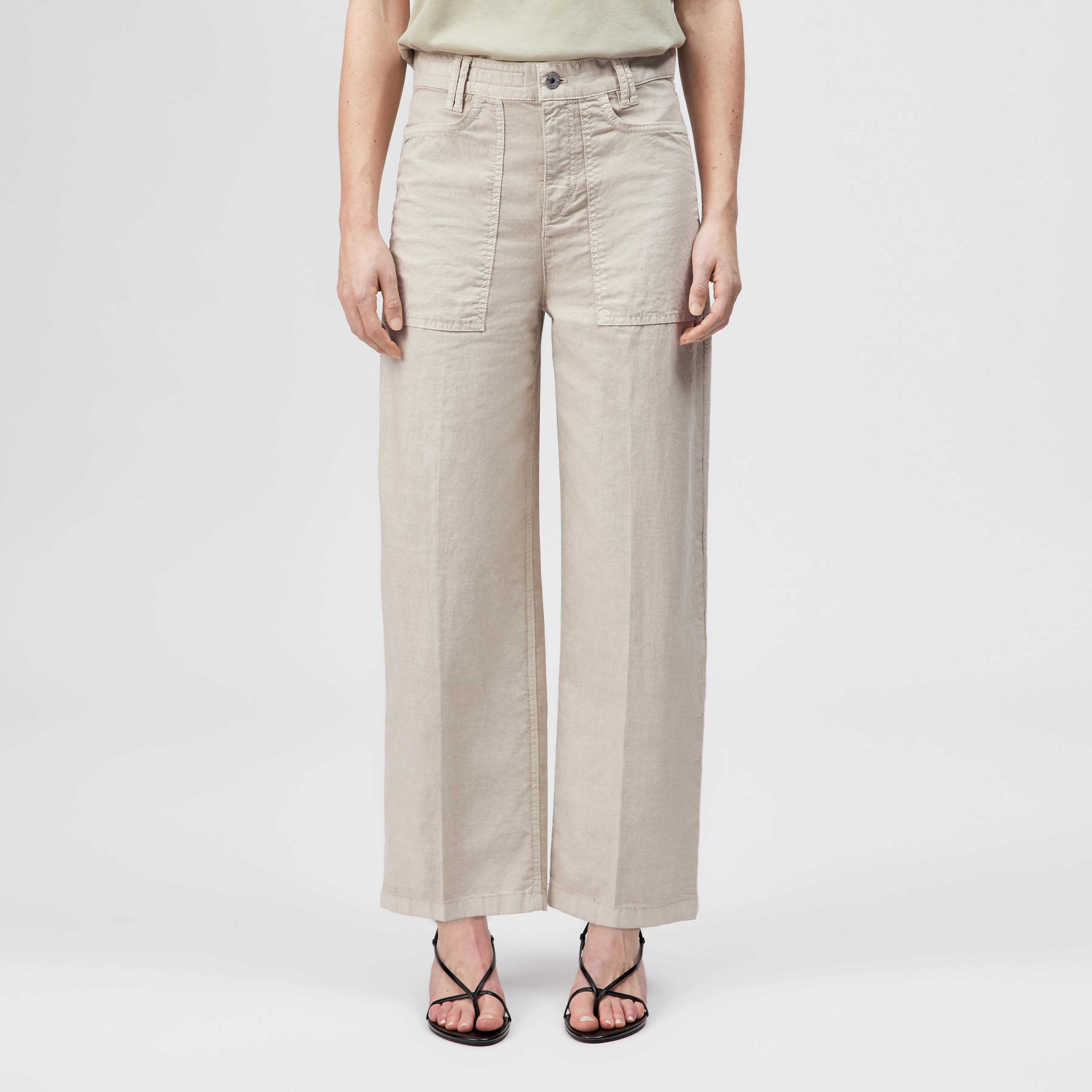 DERIVE - Mid-waist jeans in cotton-linen blend - women - beige - Frontansicht