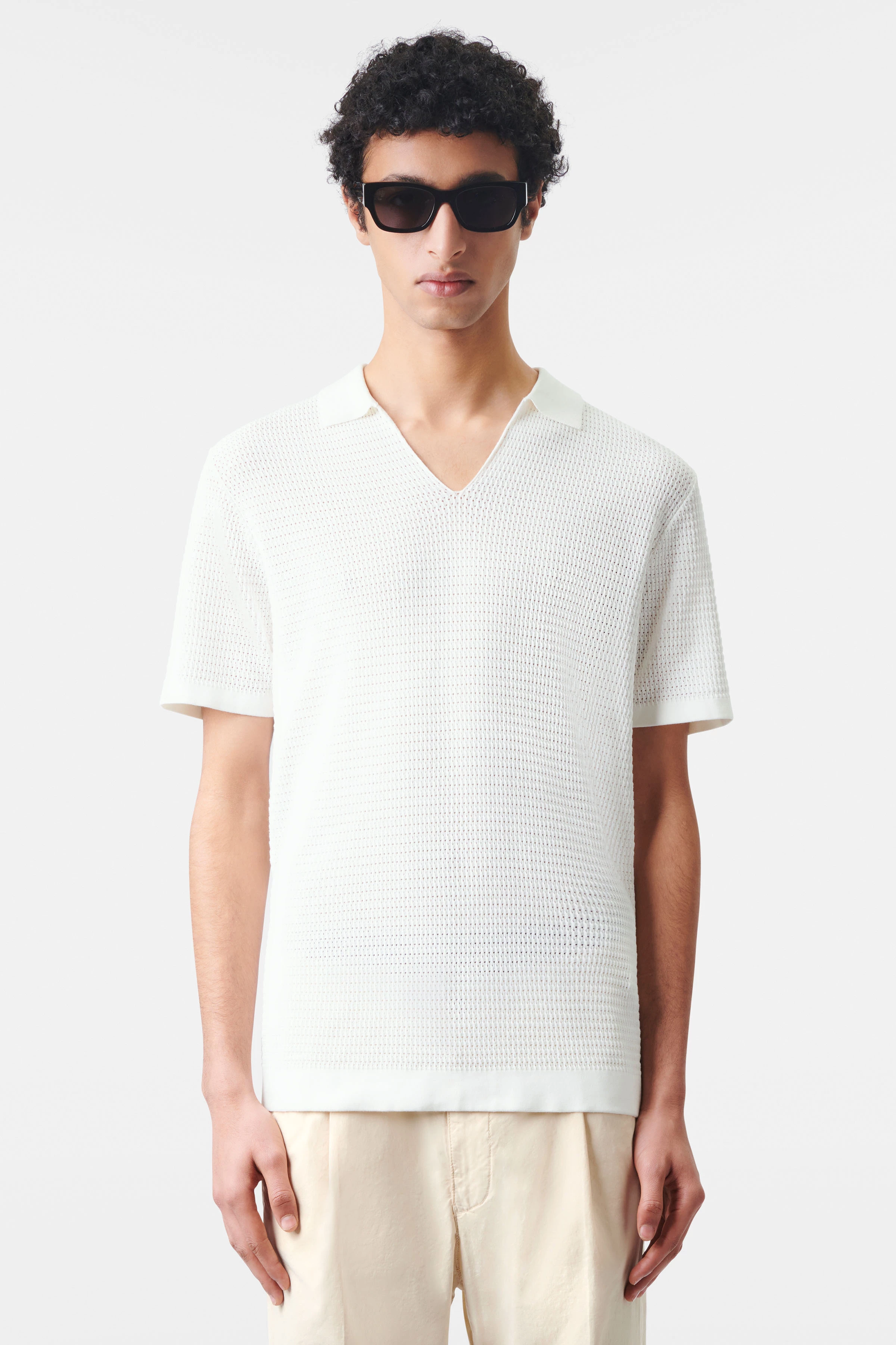 IASPER - Strick Polo ohne Knopfleiste in reiner Baumwolle - Herren - off white - Frontansicht