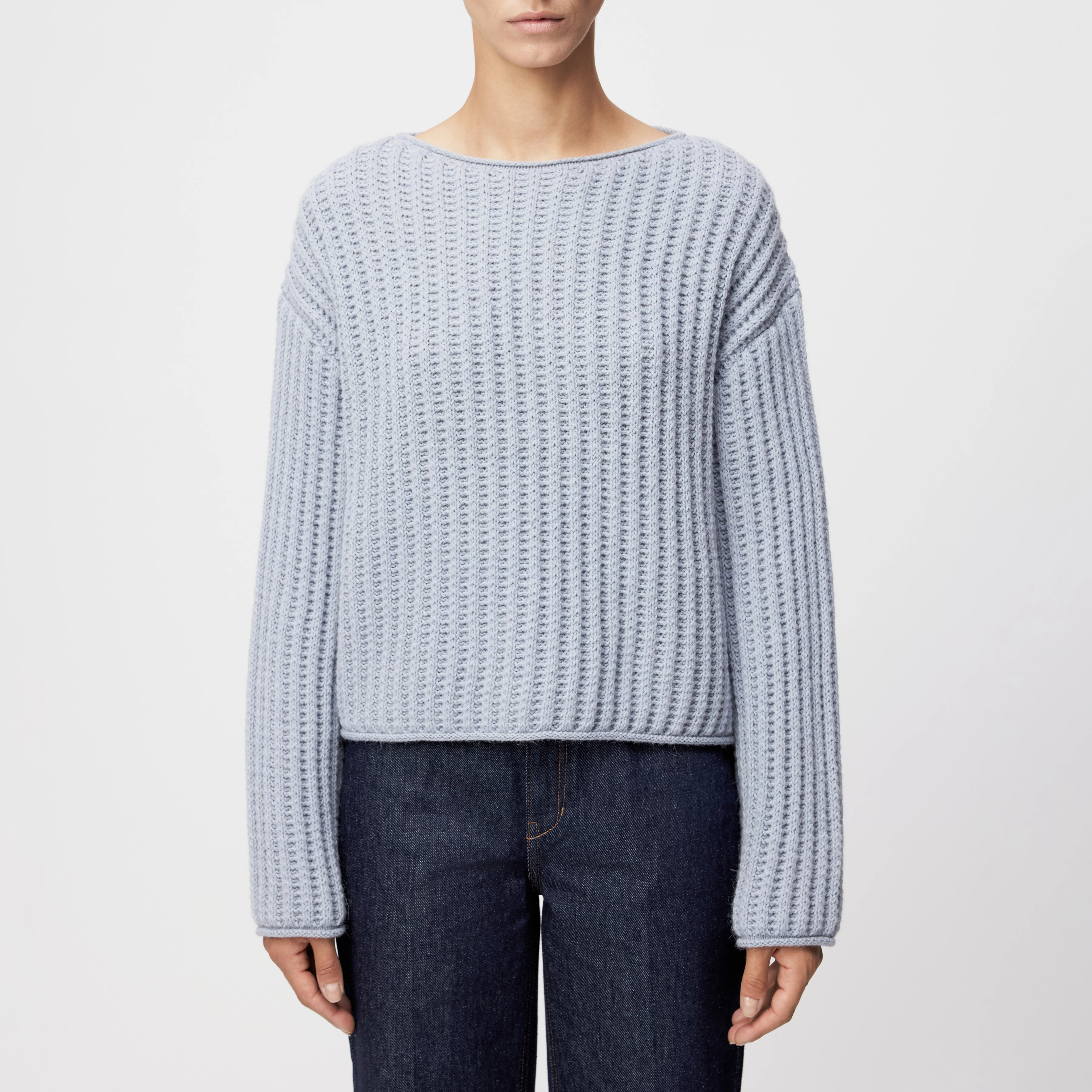 IMENY - Cropped jumper in wool and alpaca blend - women - blue - Frontansicht