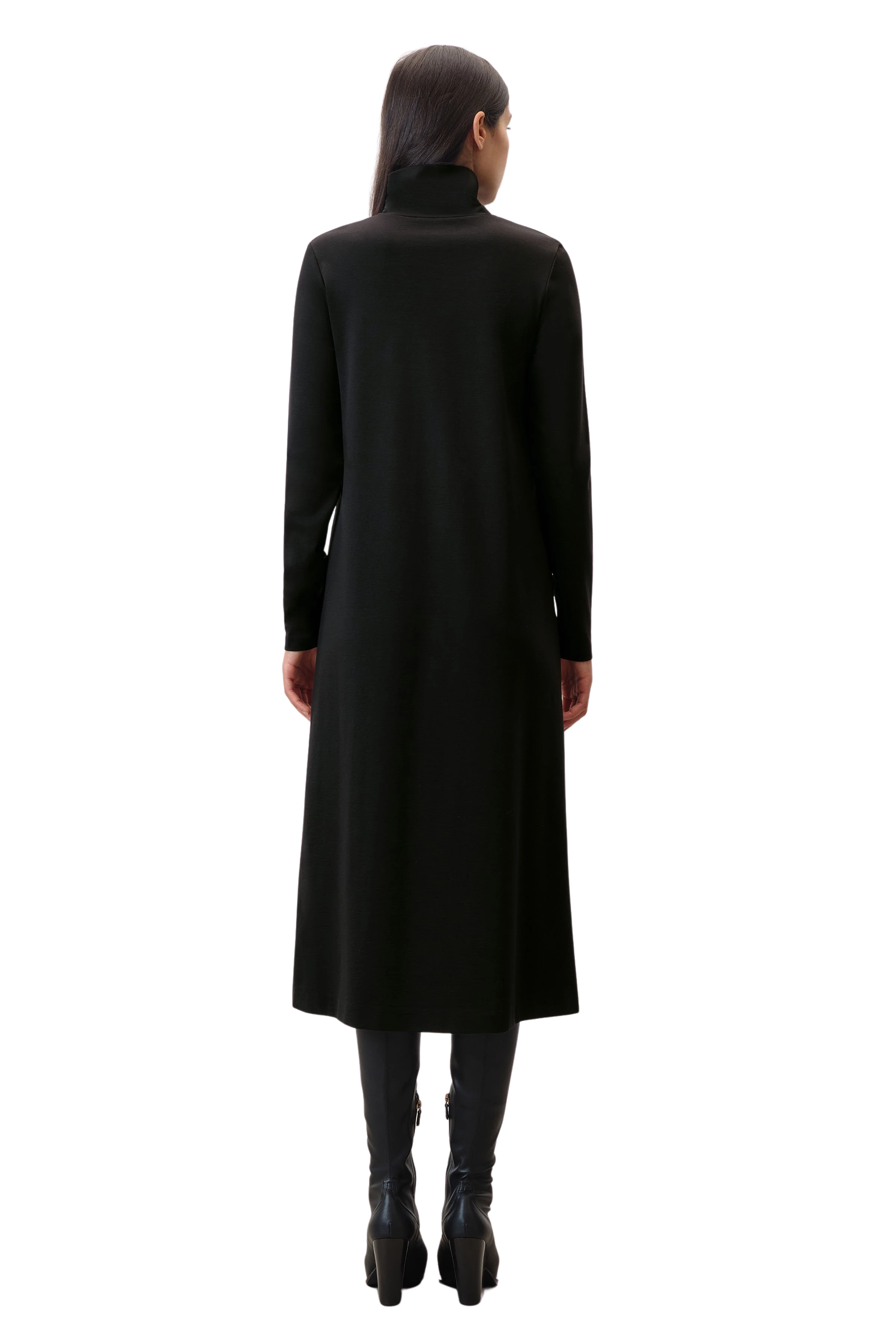 GEDRA - jurk met lange mouwen en opstaande kraag in lyocellmix - dames - zwart - Rückansicht