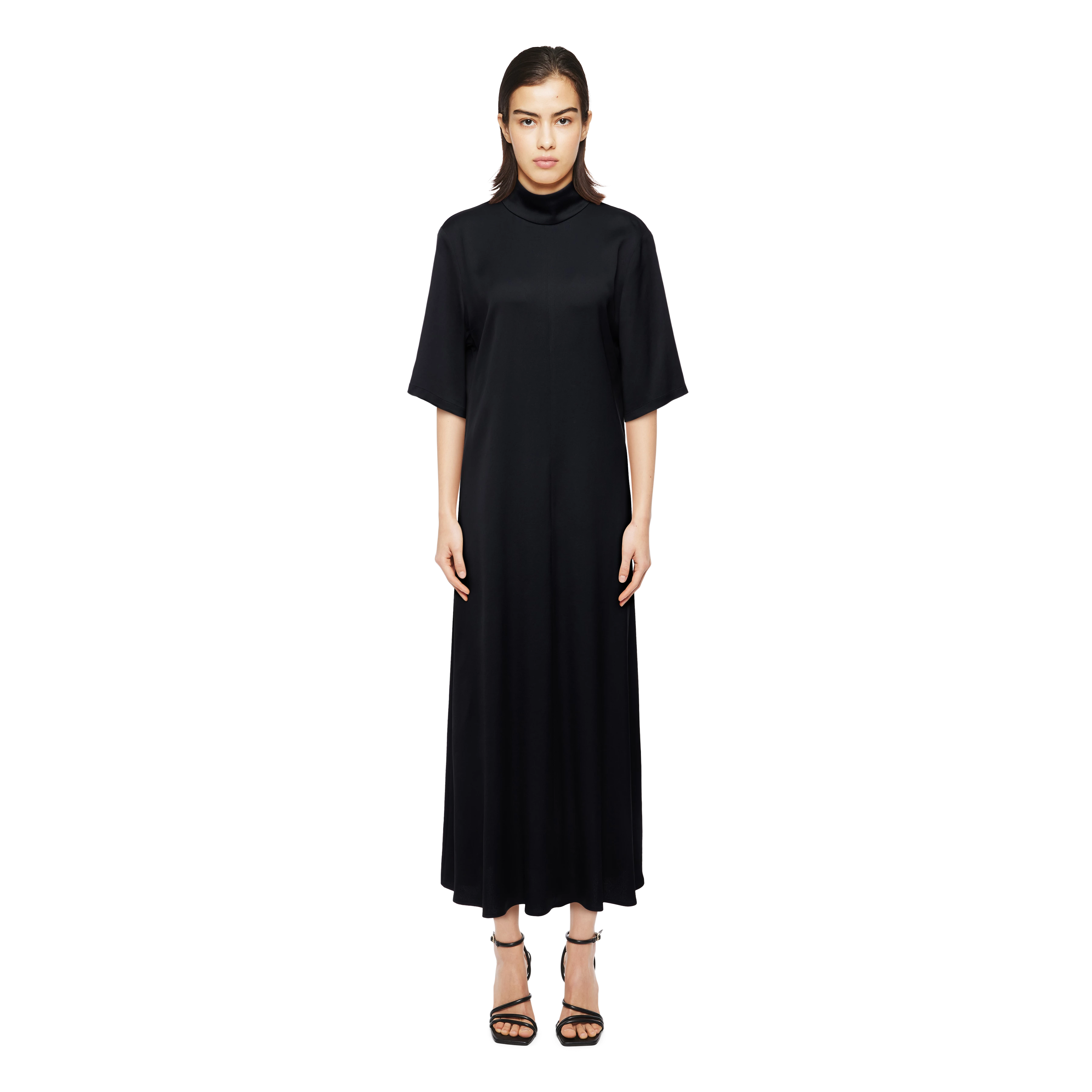 SEIRAH - Kleid in Satin - Damen - schwarz - Ganzkörper-Frontansicht