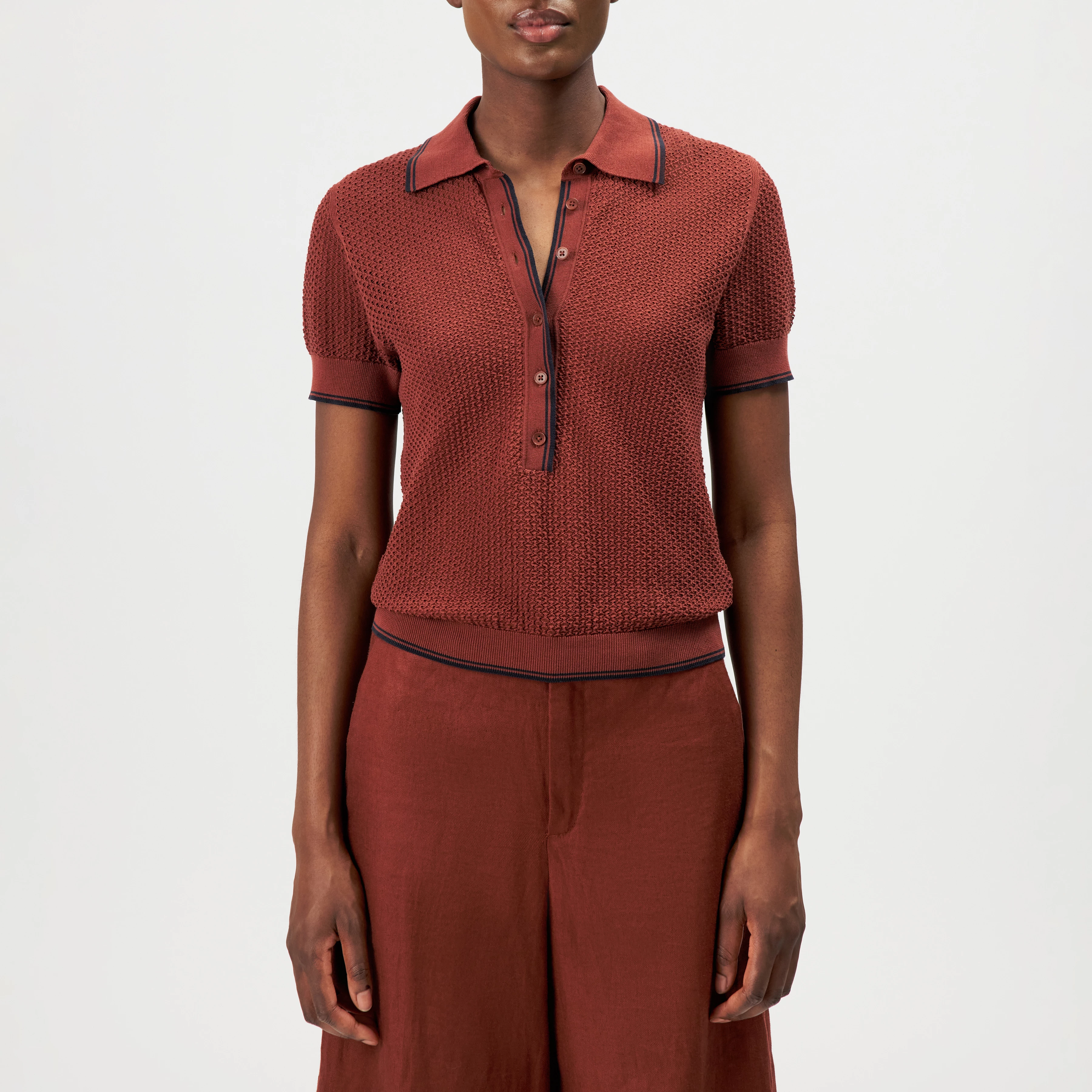 MEROPE - Short-sleeve knit polo in pure cotton - women - red - Frontansicht