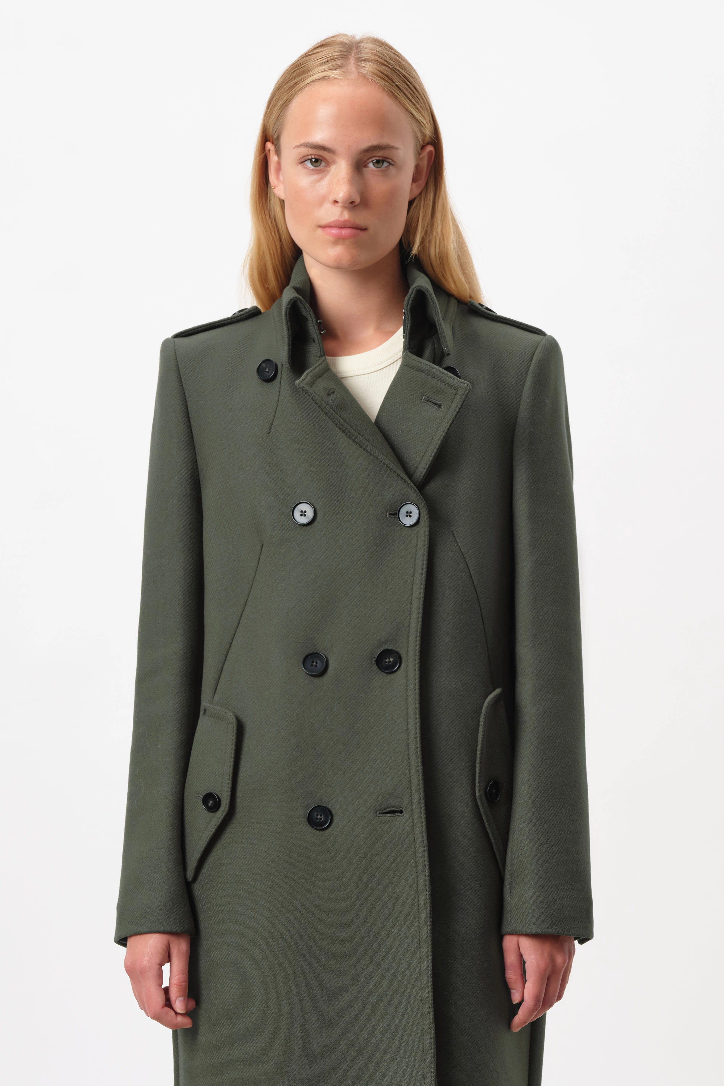 HARLESTON - Uniformmantel in winterlichem Woll-Mix - Damen - grün - Frontansicht