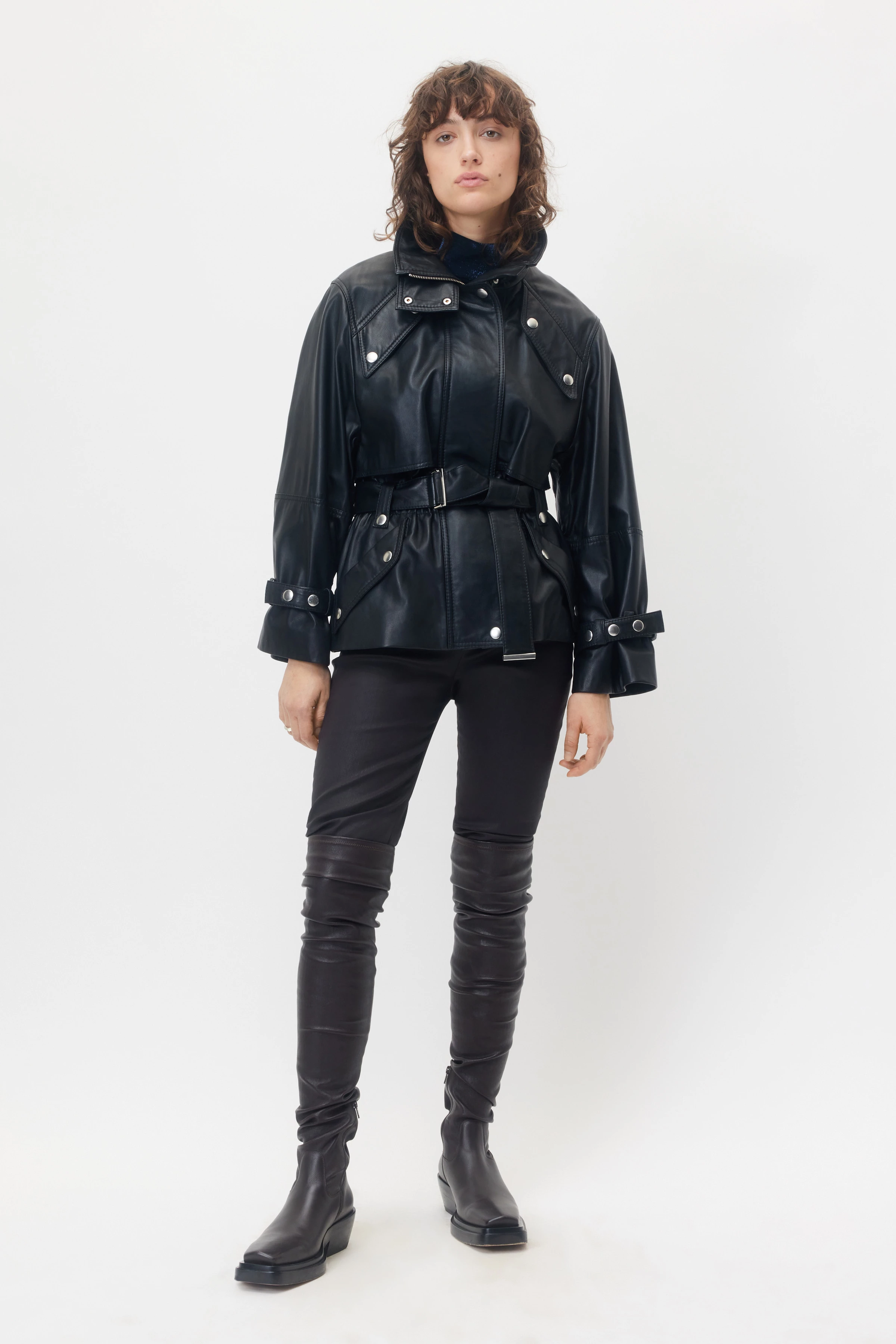 KENSAL - parka in soft nappa leather - women - Natural Aluminium - Ganzkörper-Frontansicht