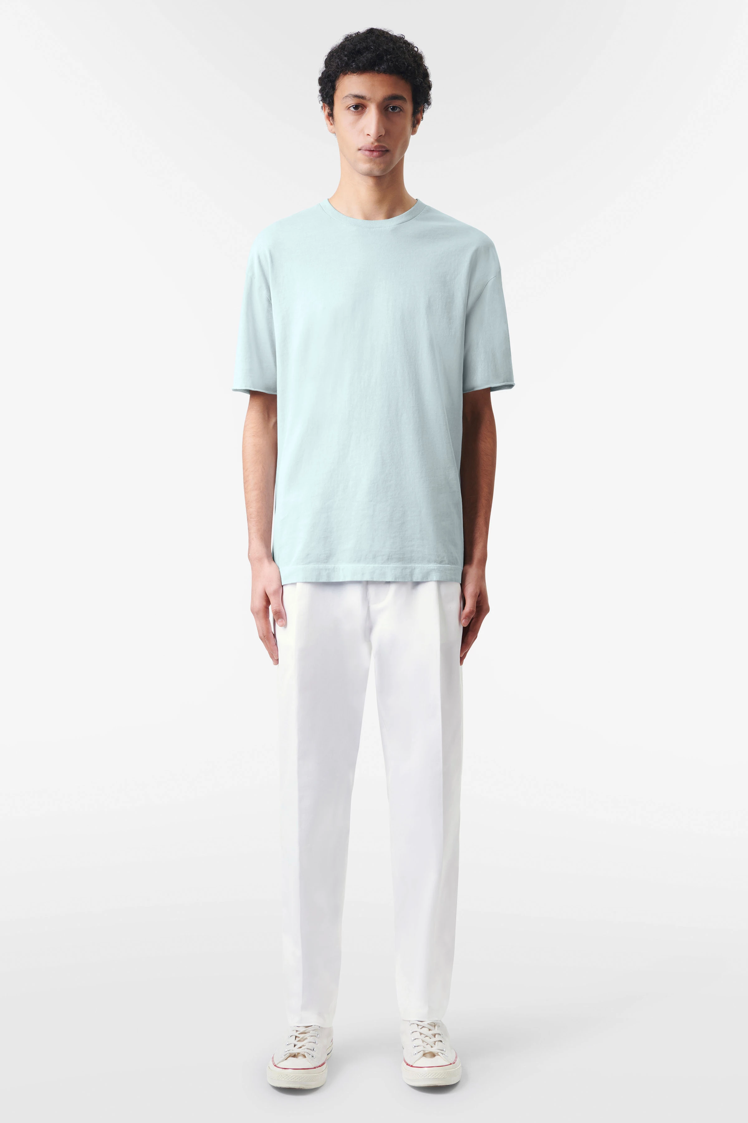 EROS - t-shirt with rolled edge in a washed look - men - blue - Ganzkörper-Frontansicht