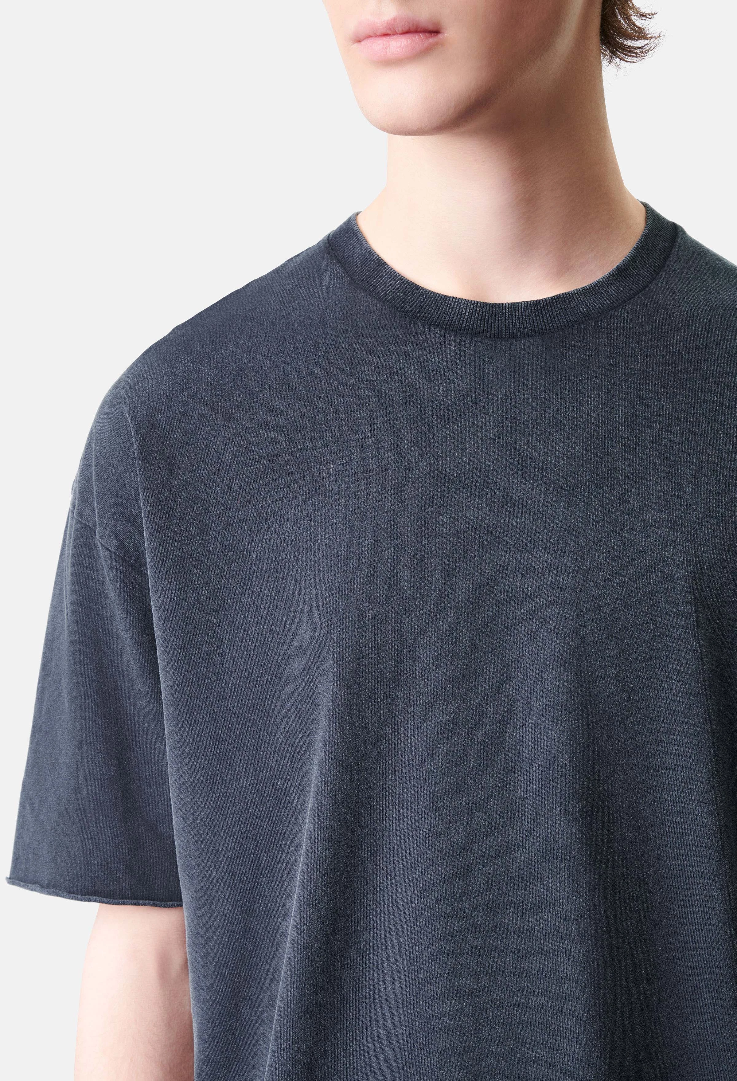 EROS - T-Shirt mit rollender Kante in Garment Dyed Baumwolle - Herren - grau - Seitenansicht