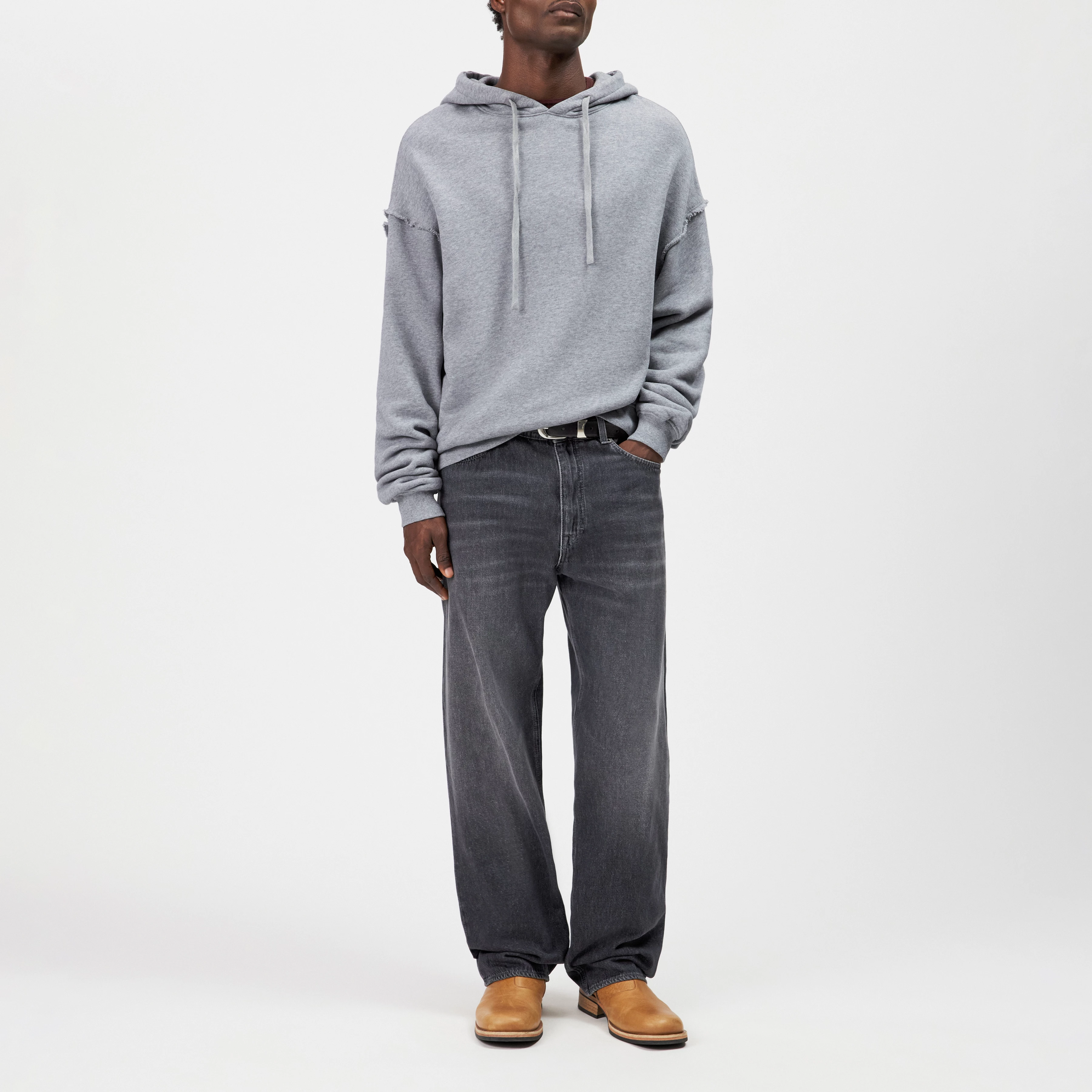 NERIK - Oversized hoodie in marl jersey - men - grey - Ganzkörper-Frontansicht