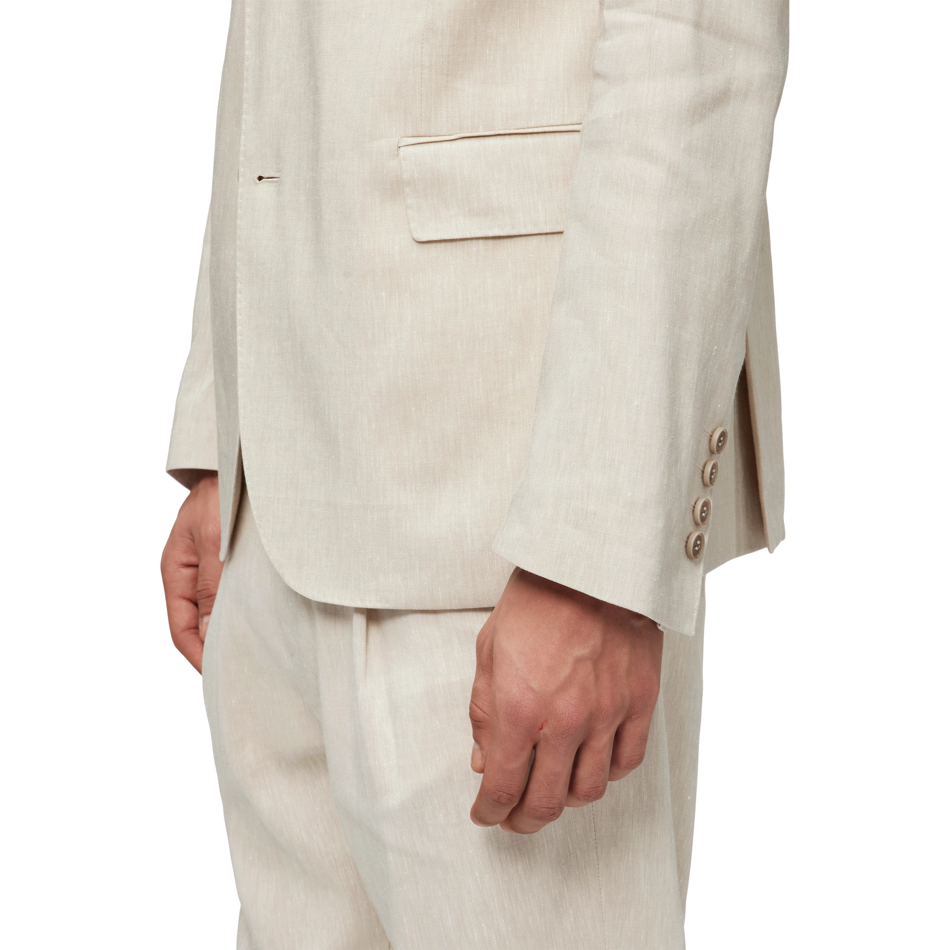 YAMES - Single-breasted jacket in linen blend - men - beige - Detailansicht am Model