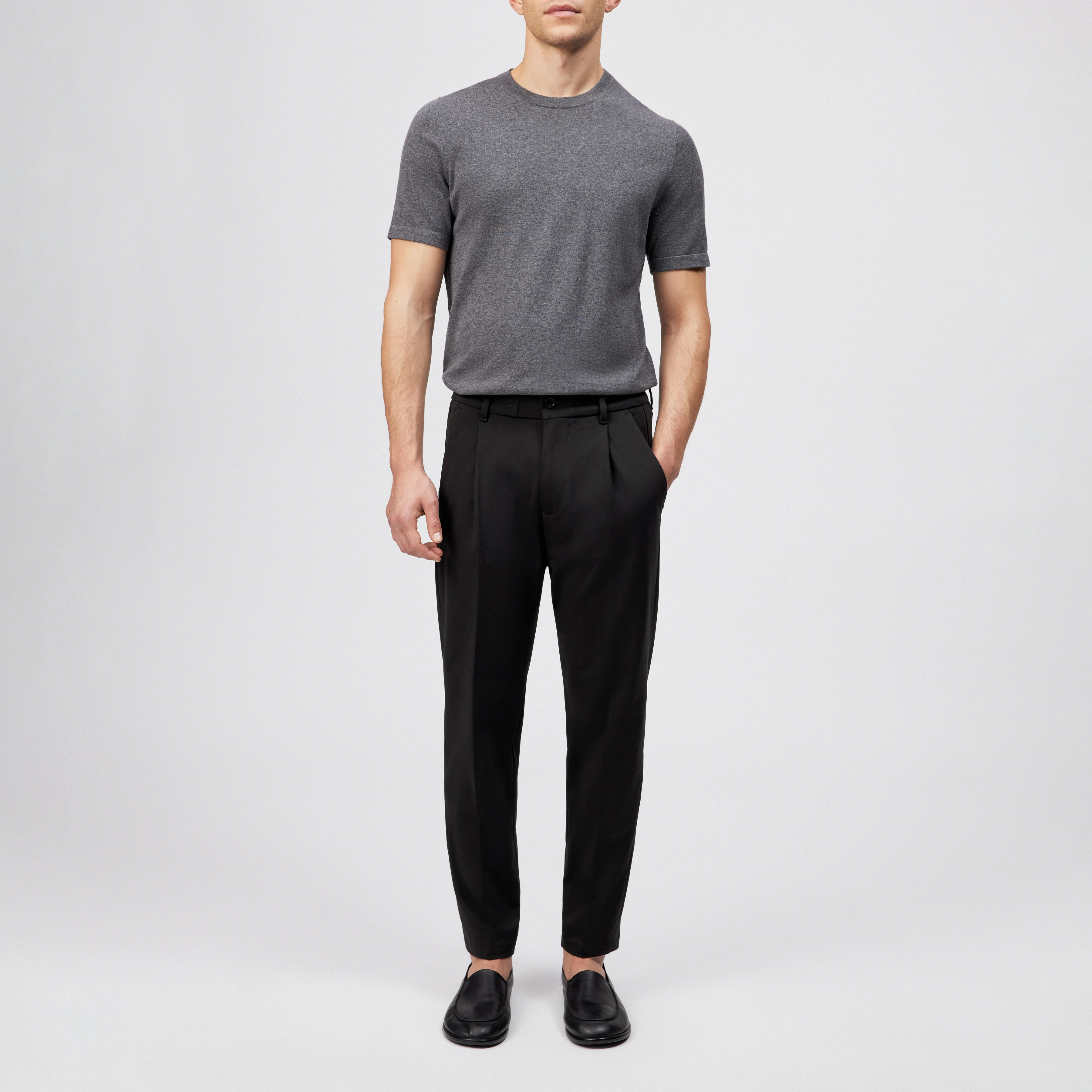 CHASY - Casual broek met plooi in Punto Milano - heren - zwart - Ganzkörper-Frontansicht